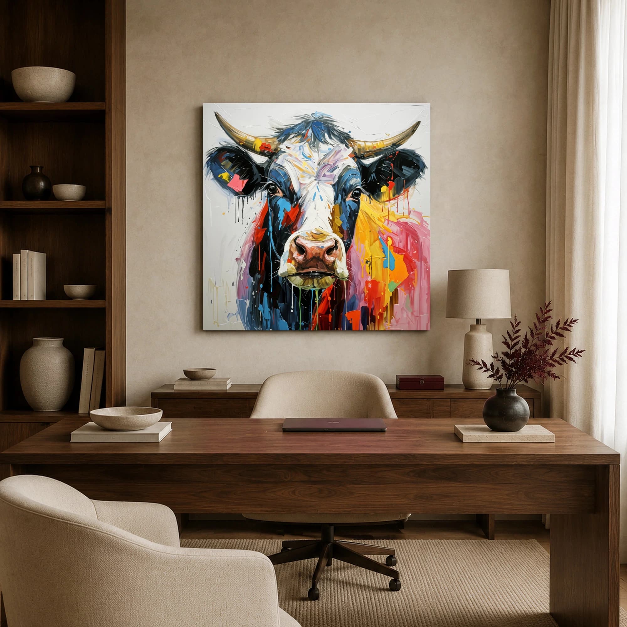 Colorful Abstract Cow Portrait Canvas Print, view 3