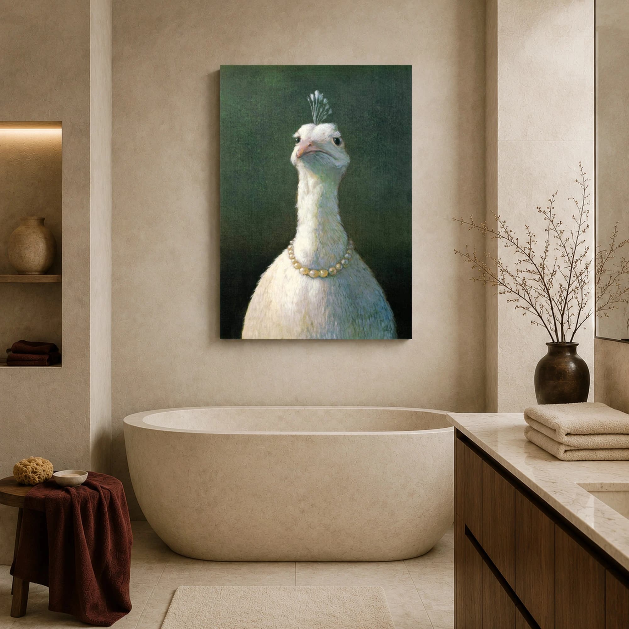 Aristocratic White Bird with Pearls Classical Portrait Canvas, view 4