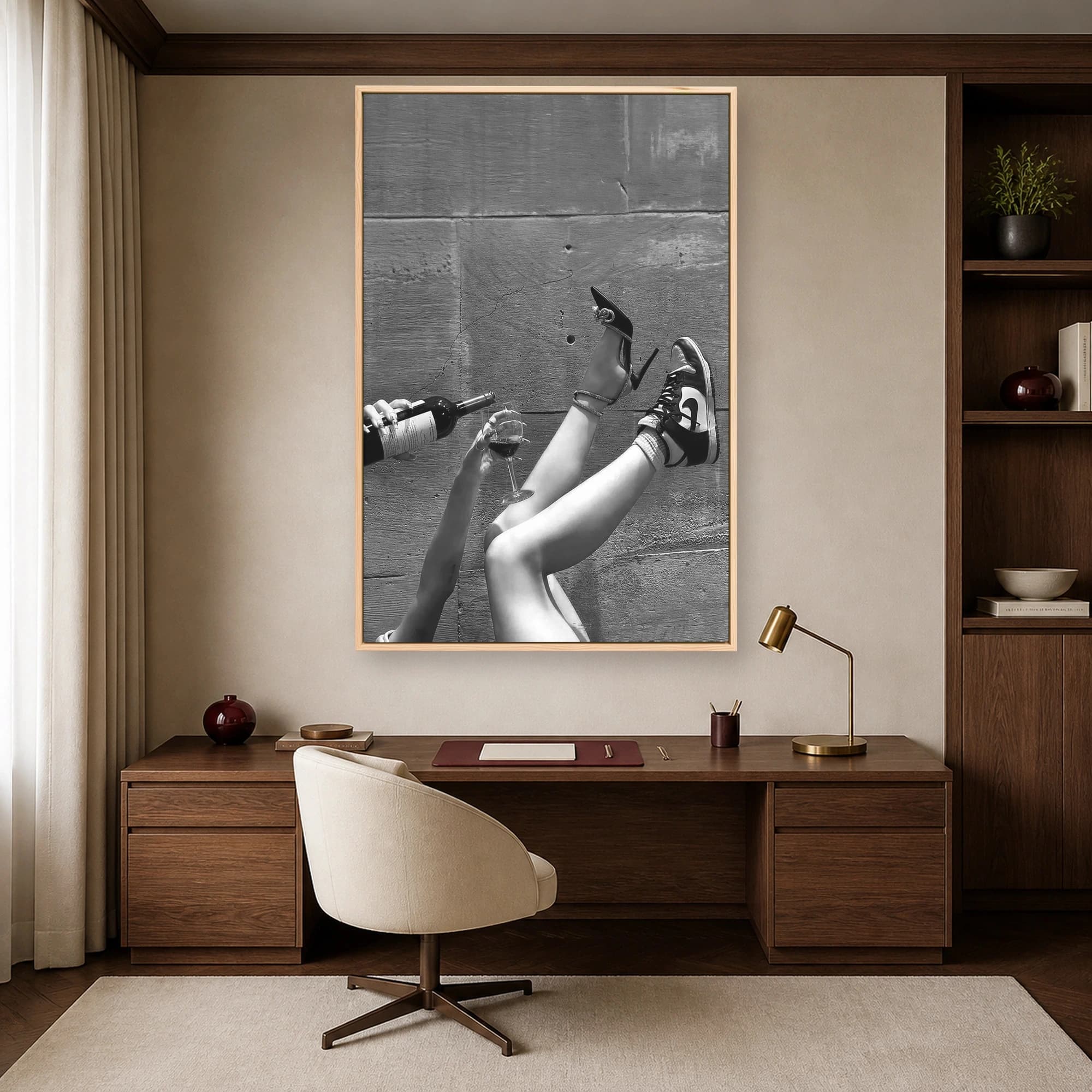 Duality of Style Stiletto and Sneaker Black and White Wall Art, view 6