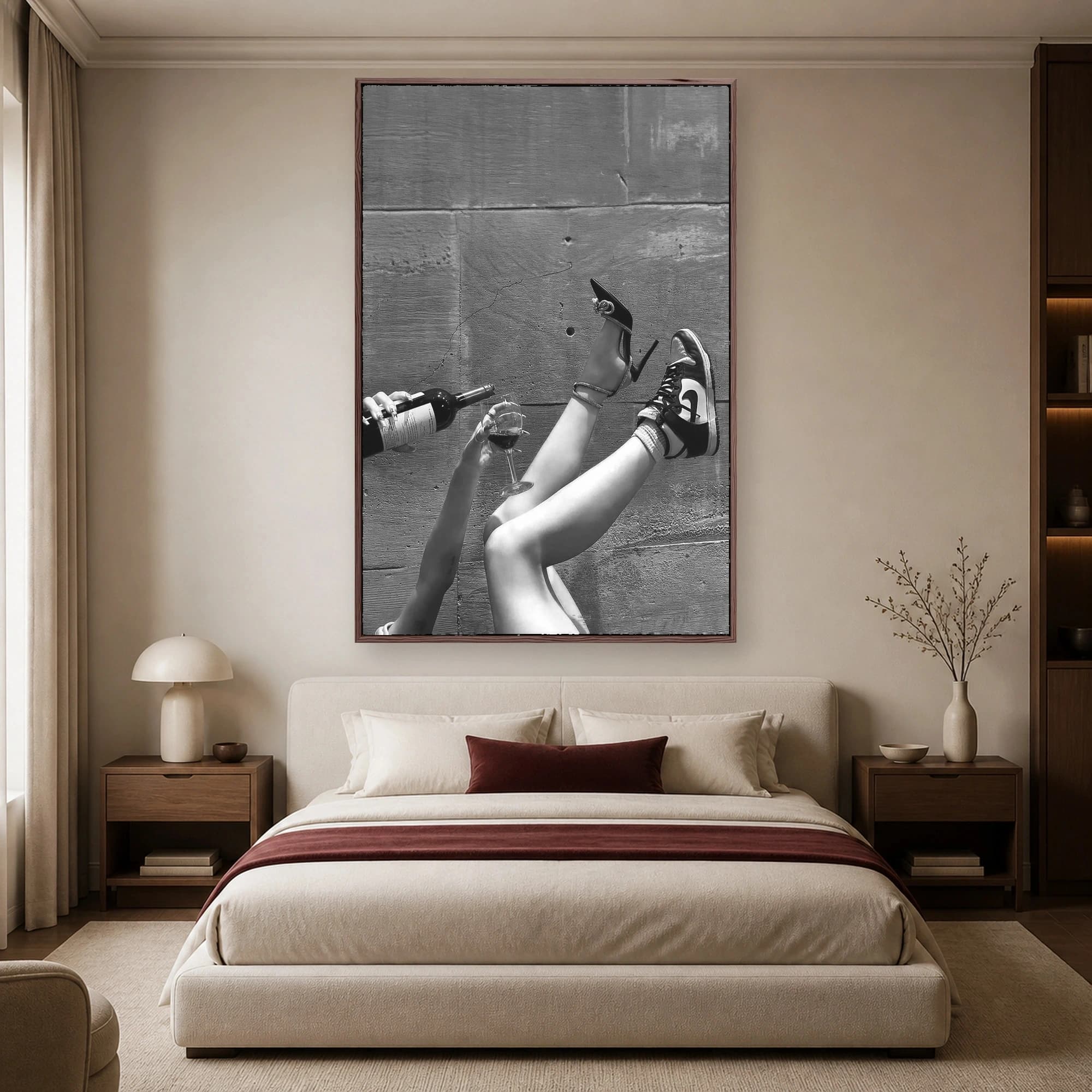Duality of Style Stiletto and Sneaker Black and White Wall Art, view 3