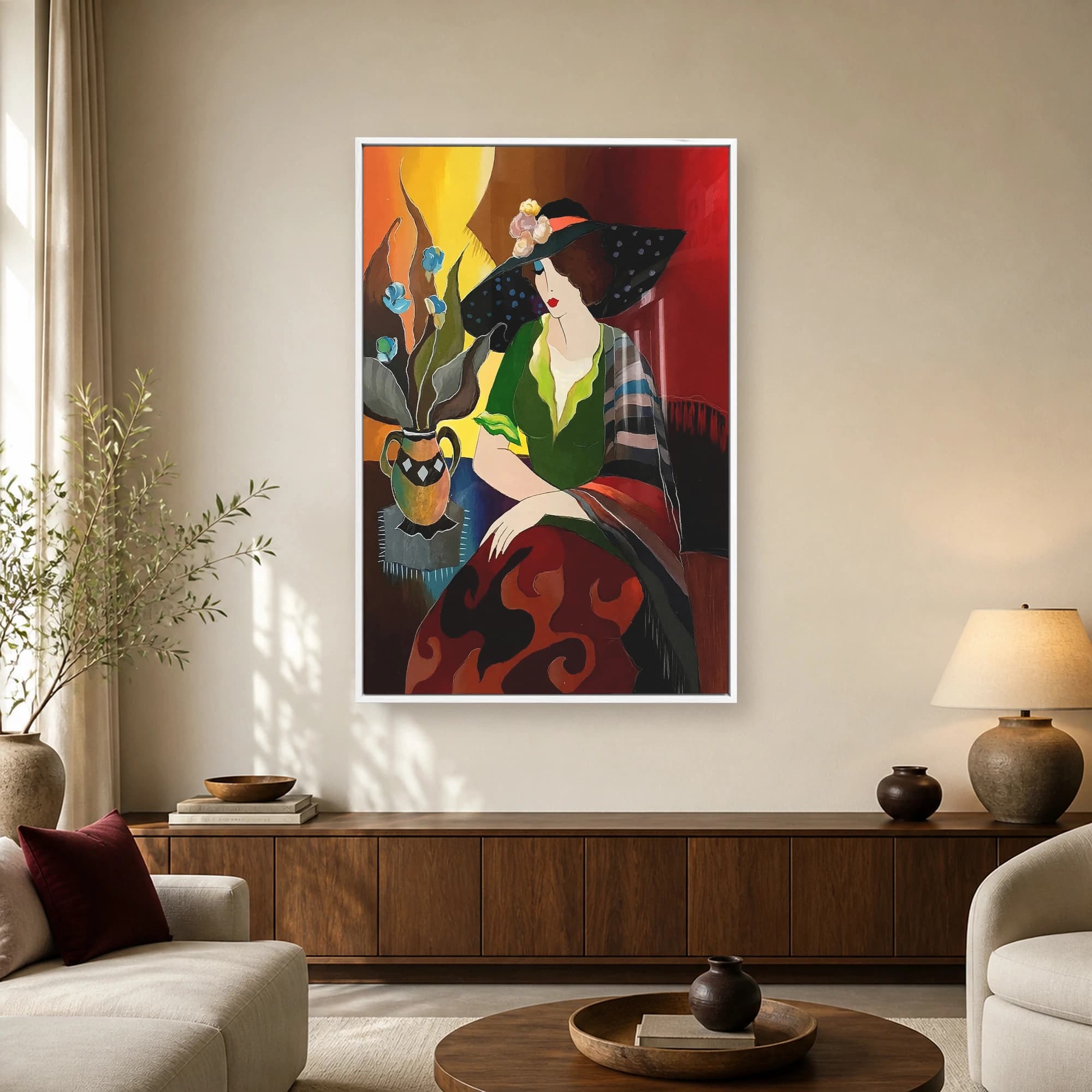 Vintage Woman in Polka Dot Hat Art Print, view 2
