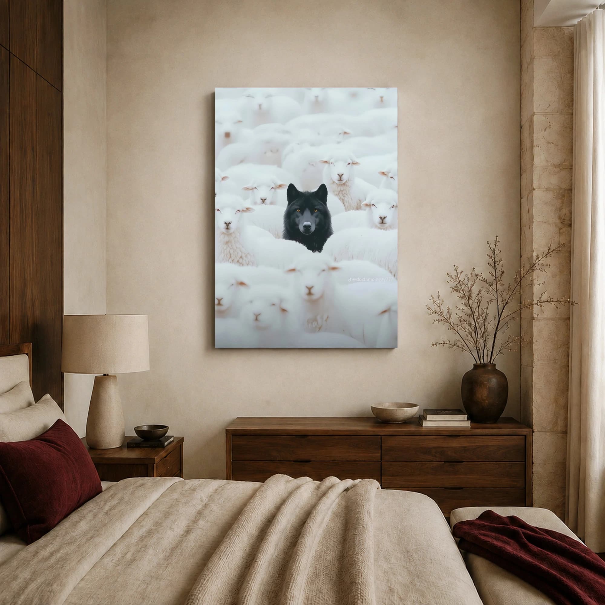 The Black Wolf Among the Flock Surrealist Wall Art, view 7