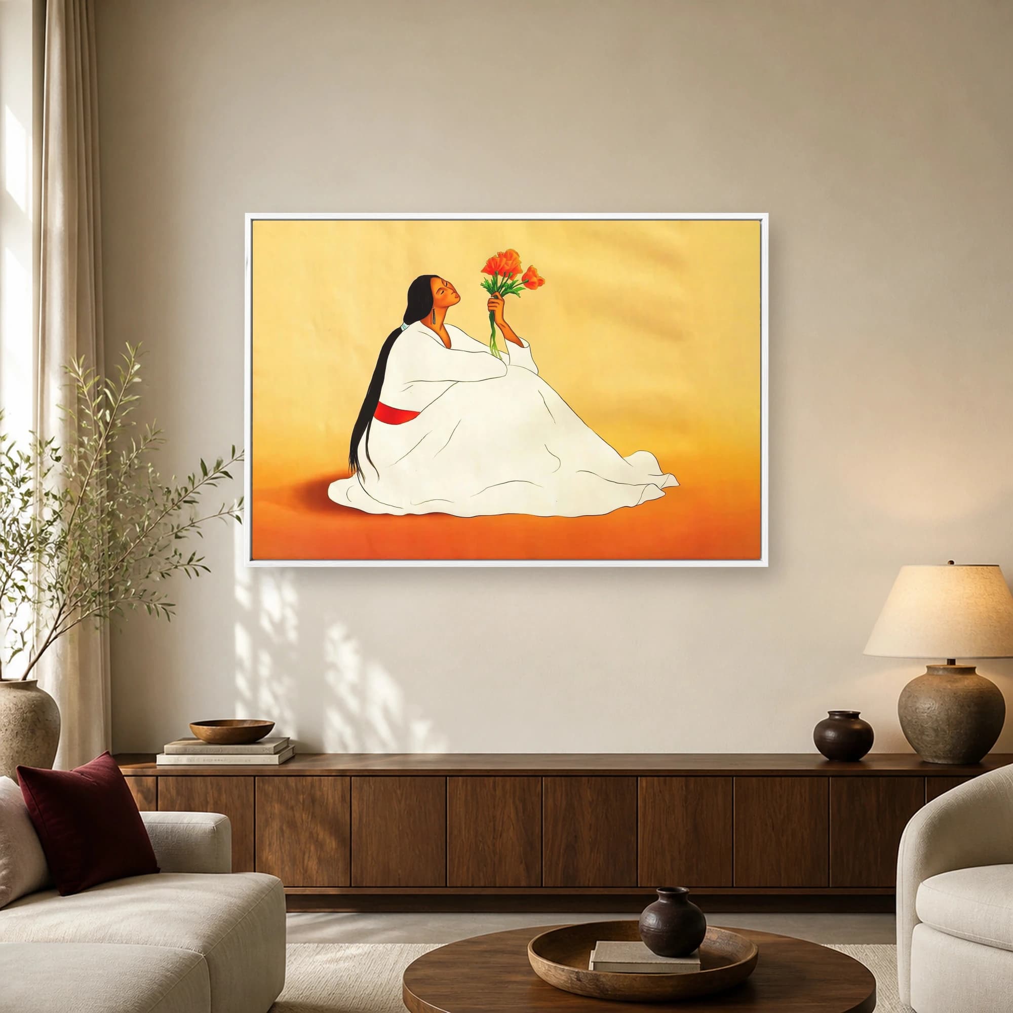 Native Woman with Orange Poppies – Fine Art Canvas Print, view 4