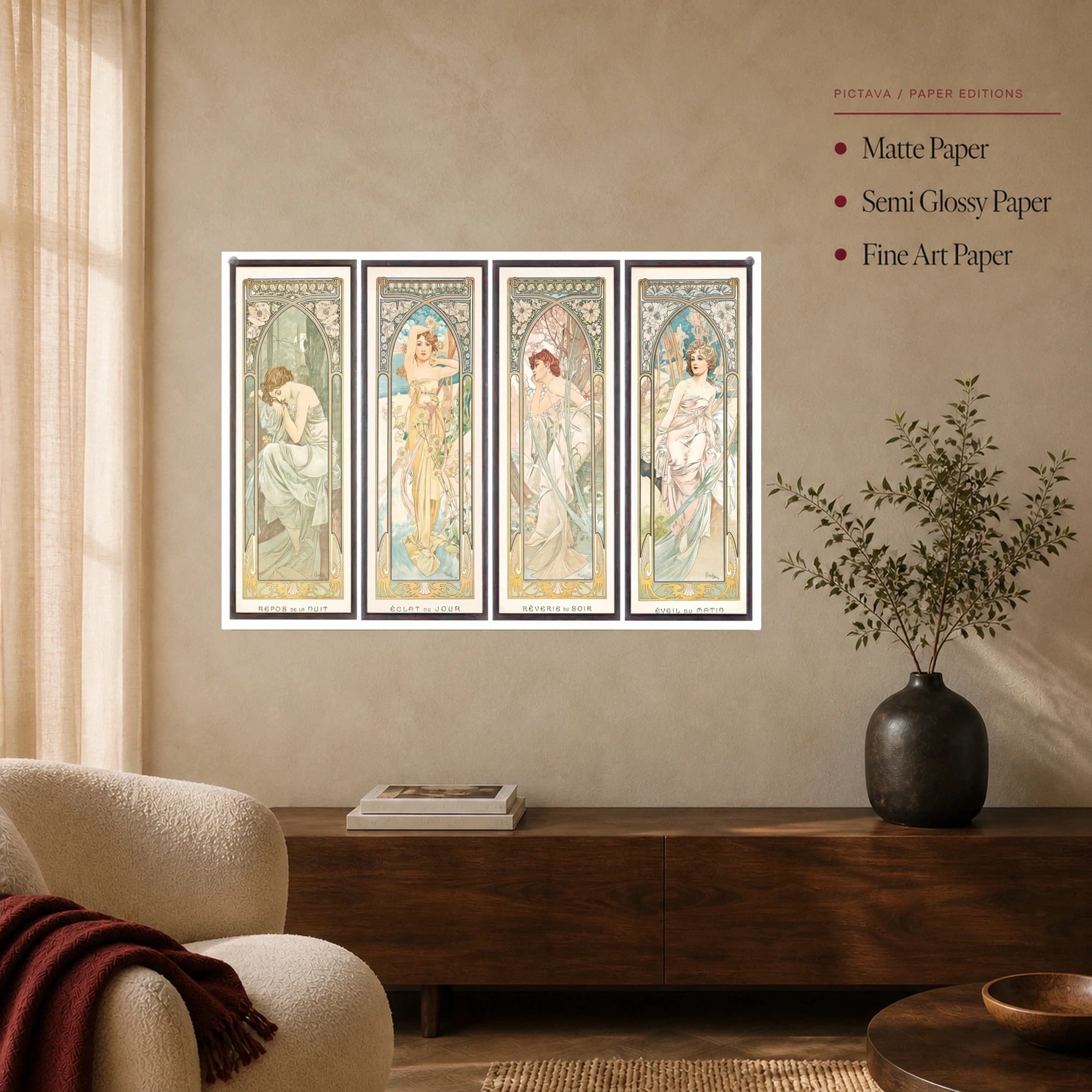 Alphonse Mucha The Times of the Day Art Nouveau Quadriptych Print, view 3