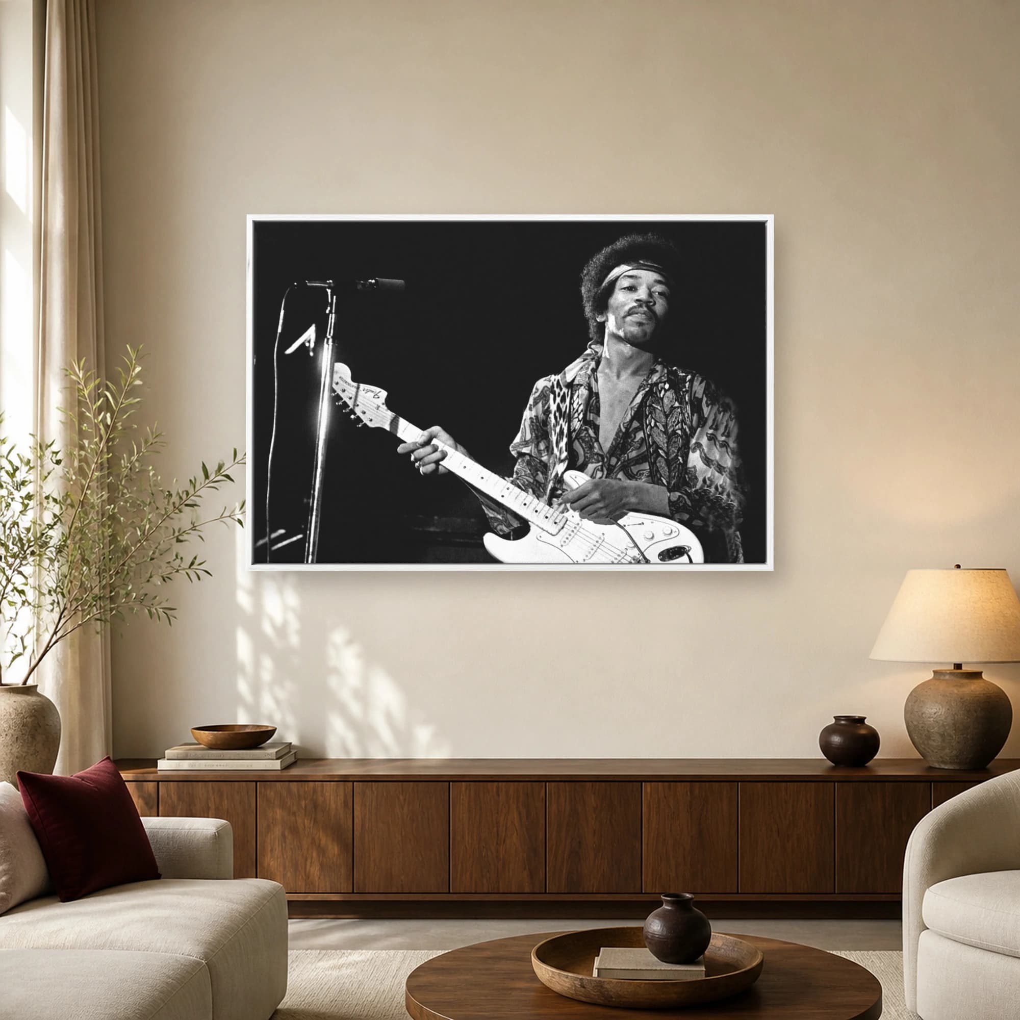 Jimi Hendrix Live Concert Black and White Wall Art, view 2