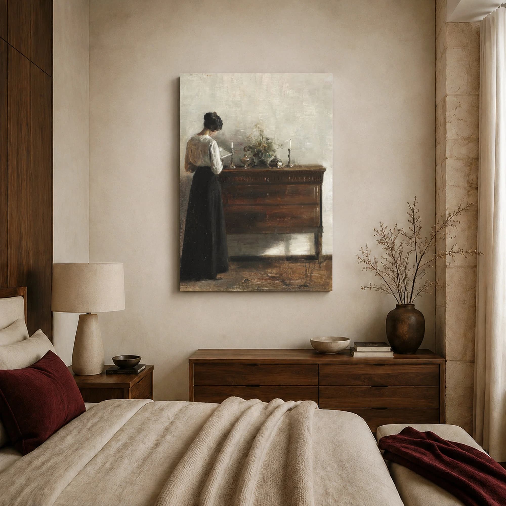 Woman Reading by a Dresser Fine Art Canvas Print, view 7