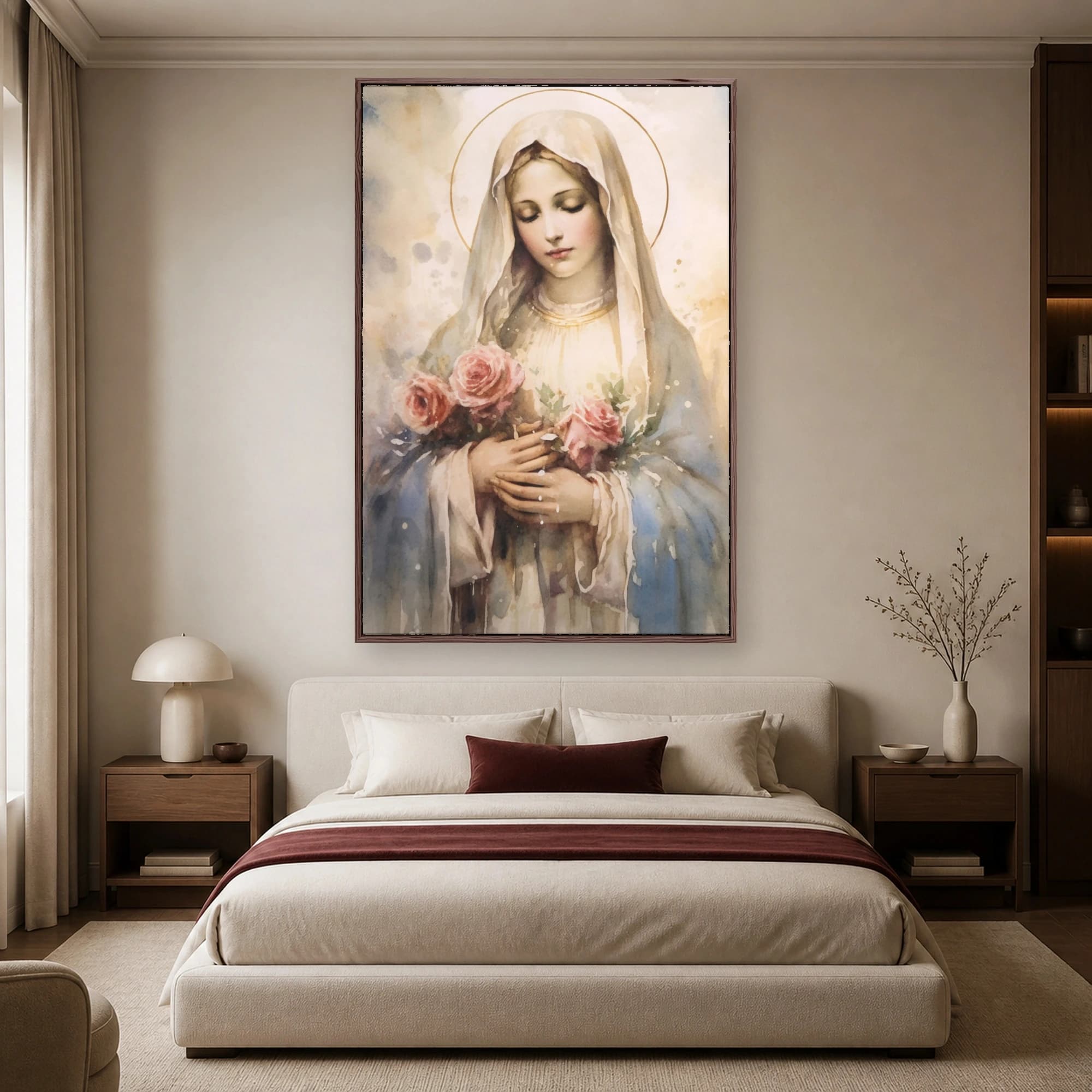 Watercolor Virgin Mary with Roses Fine Art Print, view 5