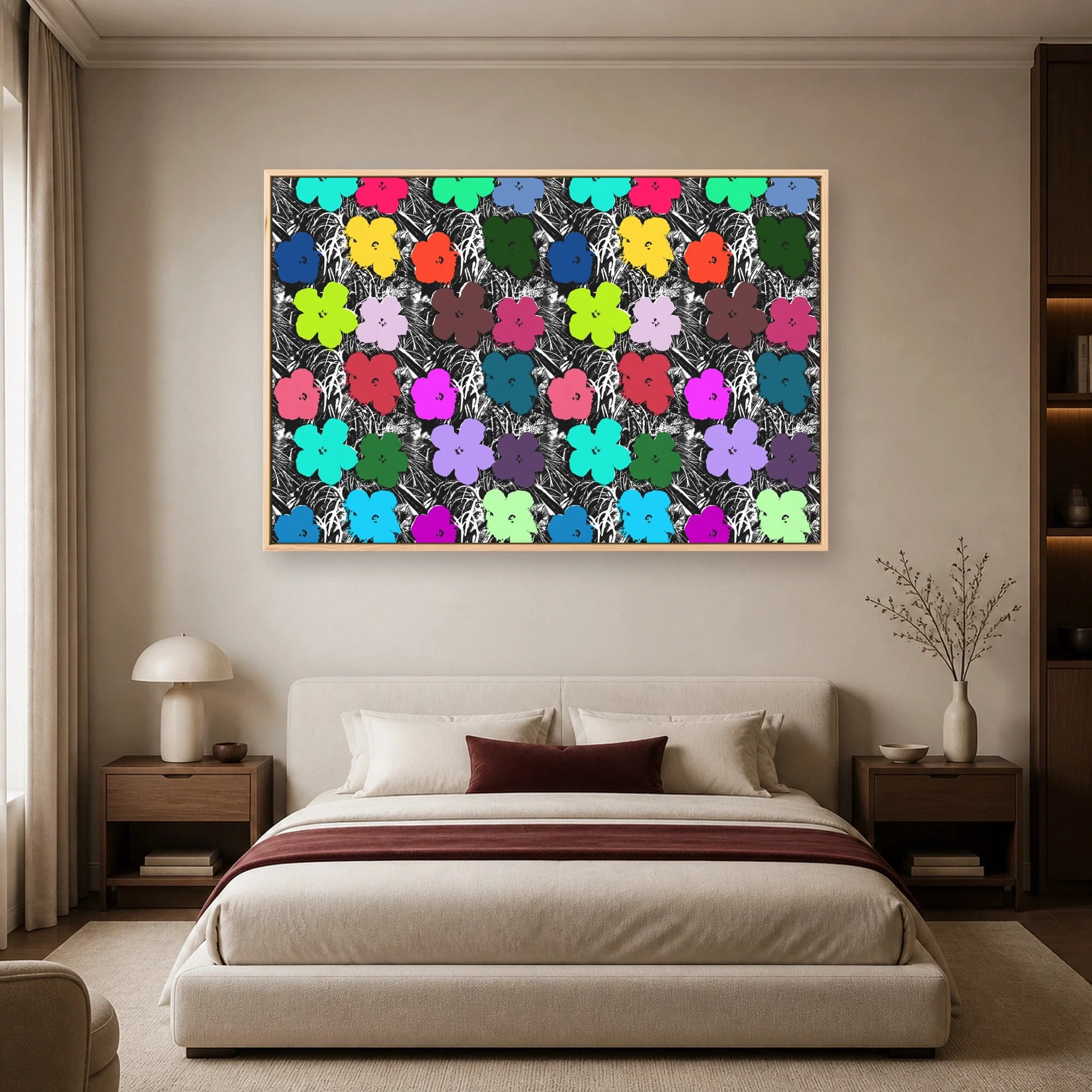 Neon Flower Grid Pop Art Canvas Print, view 4