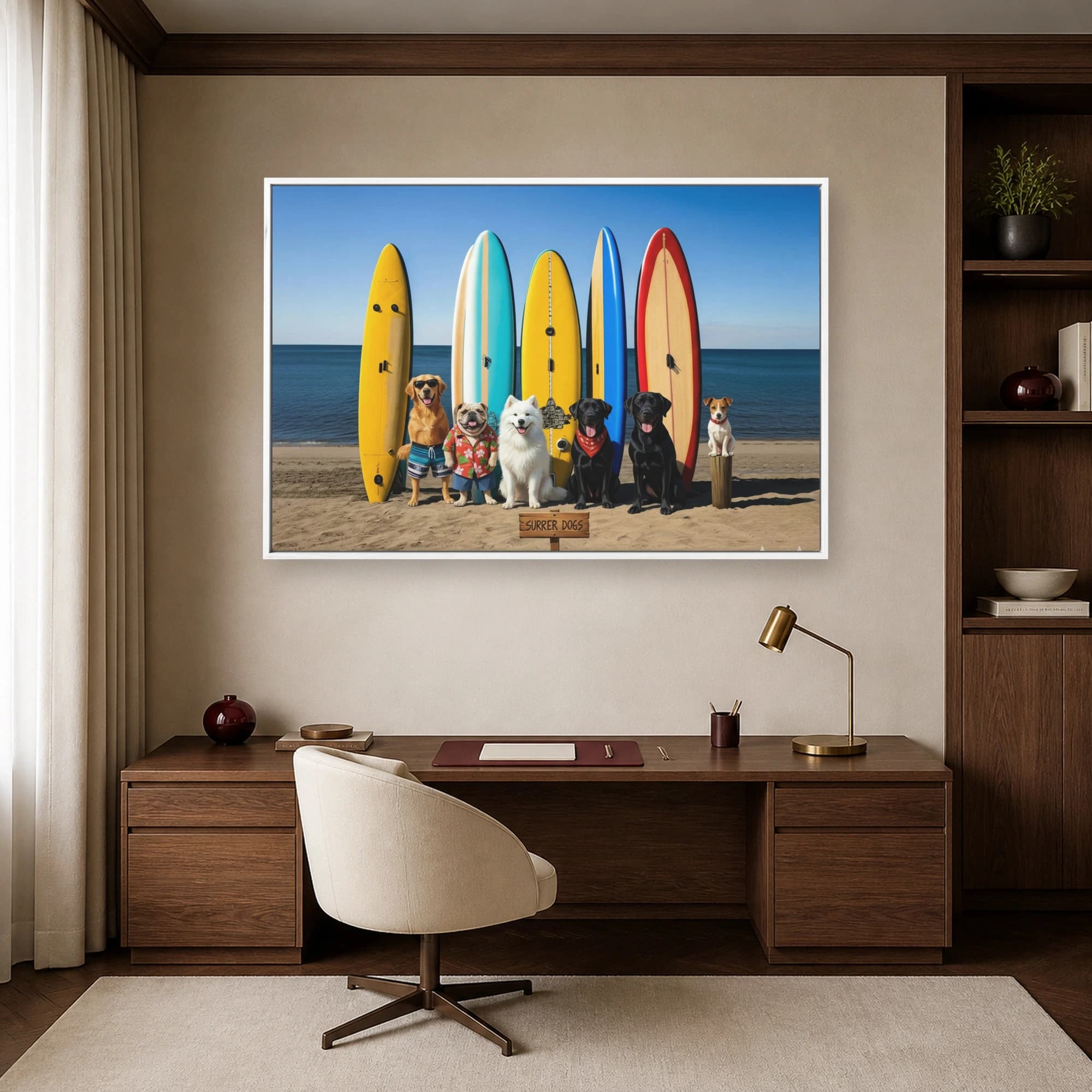 Surrer Dogs Colorful Beach Surfboard Wall Art, view 6