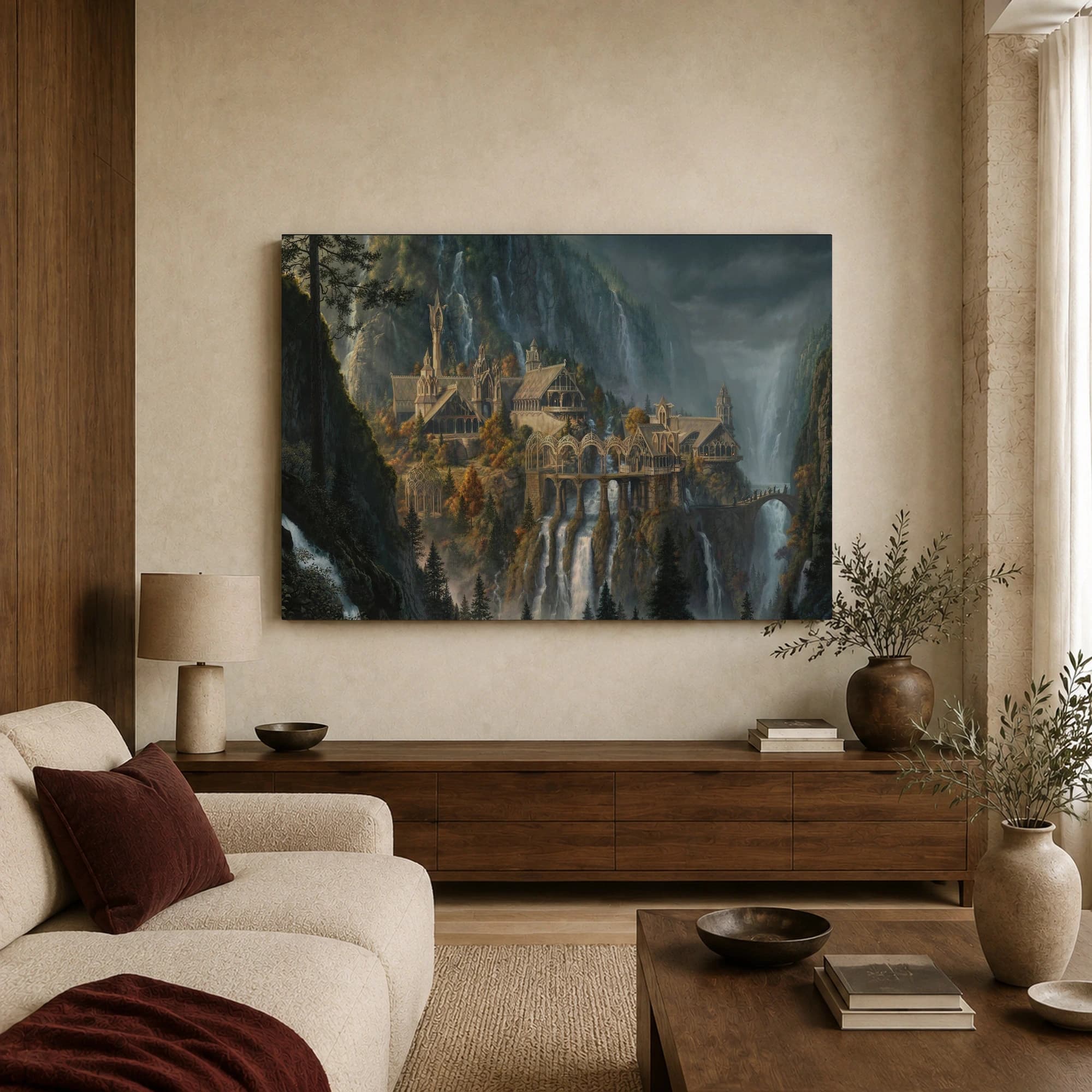 Elven Valley Citadel Fantasy Landscape Wall Art, view 3