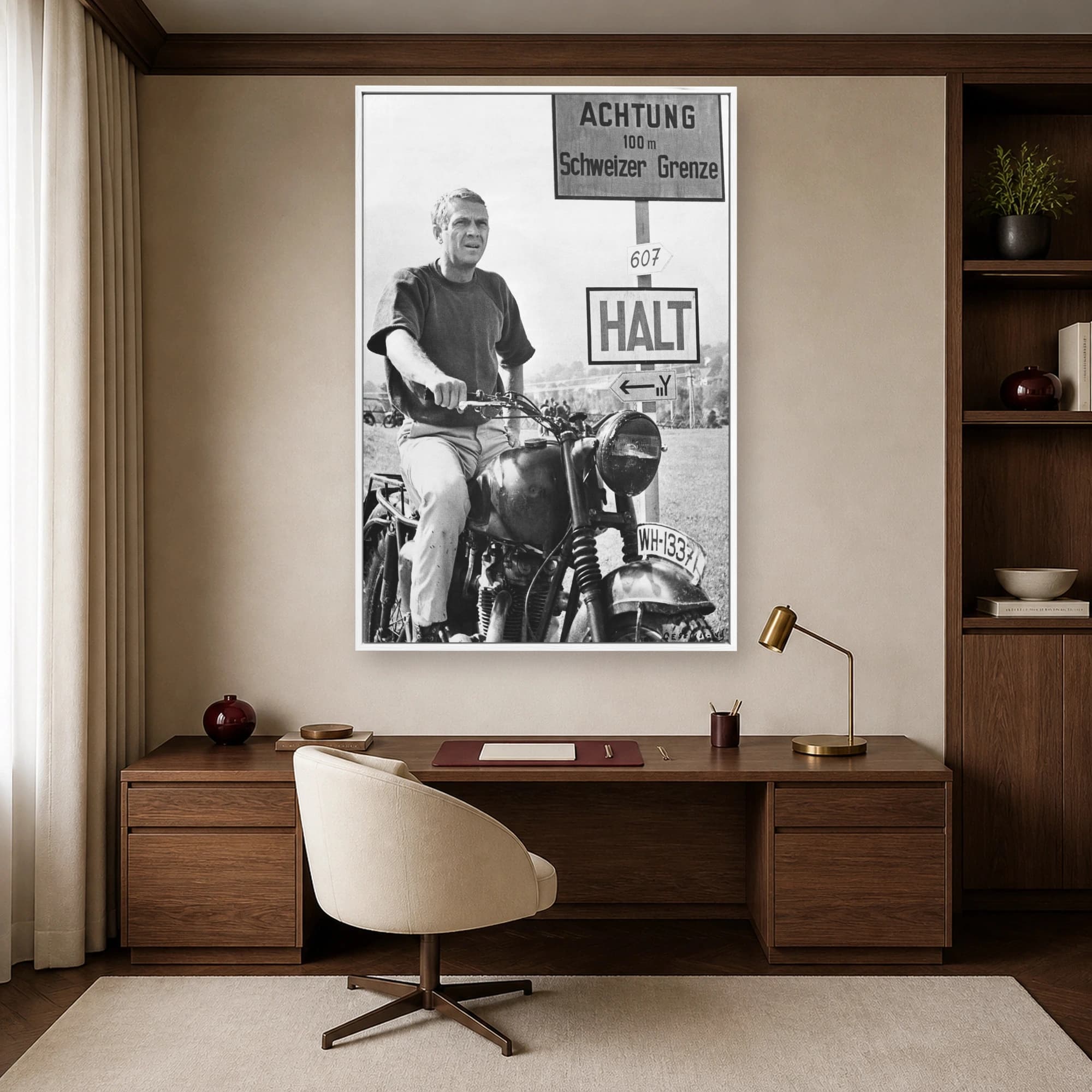 Steve McQueen Classic Motorcycle Escape Wall Art, view 4