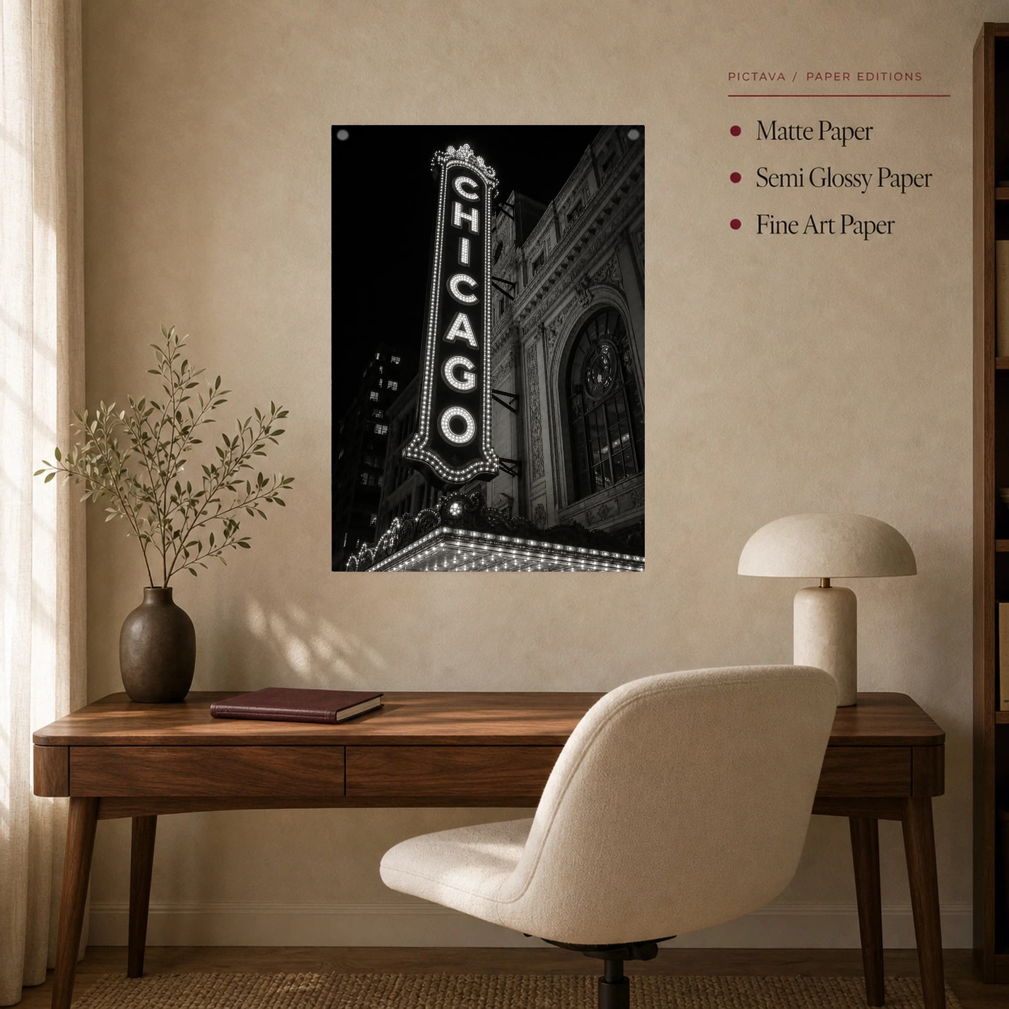 Chicago Theatre Marquee Black and White Wall Art, view 7