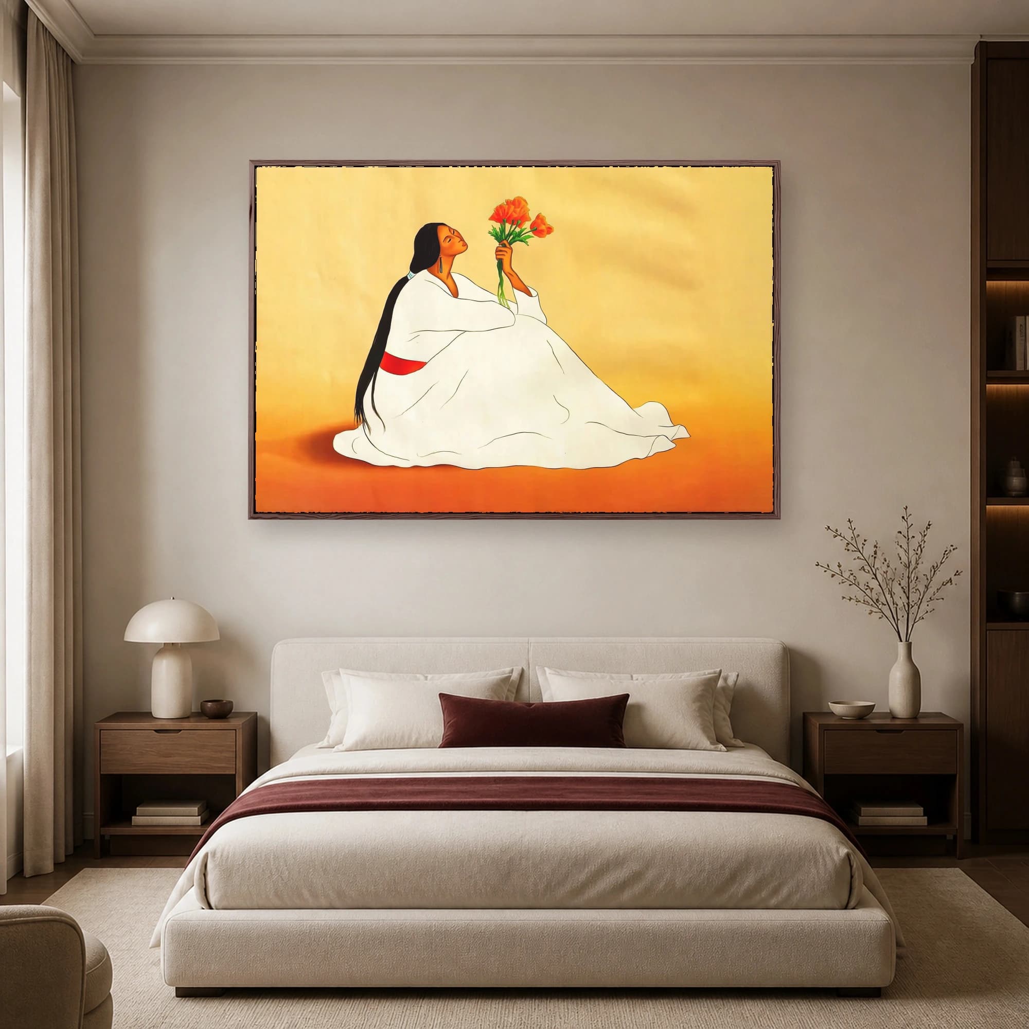 Native Woman with Orange Poppies – Fine Art Canvas Print, view 3