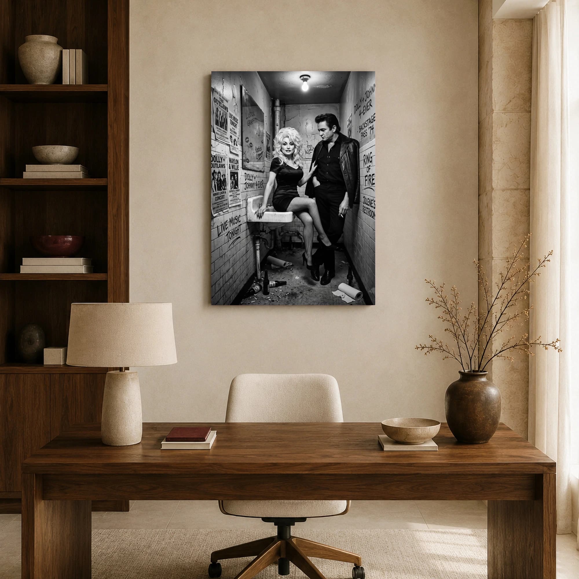 Dolly Parton and Johnny Cash Backstage Restroom Vintage Wall Art, view 8