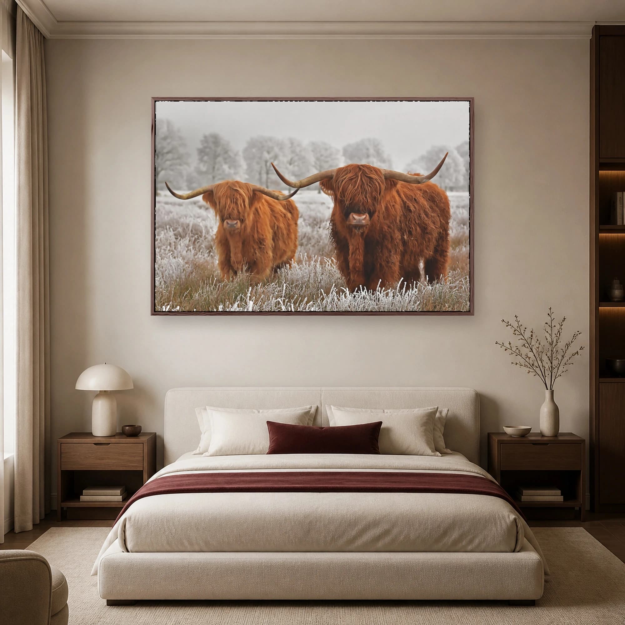 Highland Cattle in Frost Winter Wildlife Wall Art, view 5