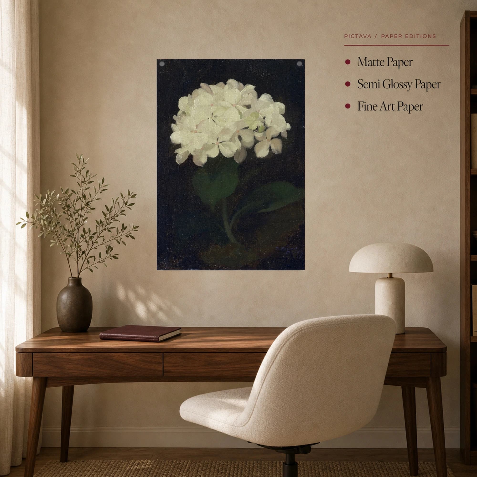 Vintage White Hydrangea Botanical Fine Art Print, view 8