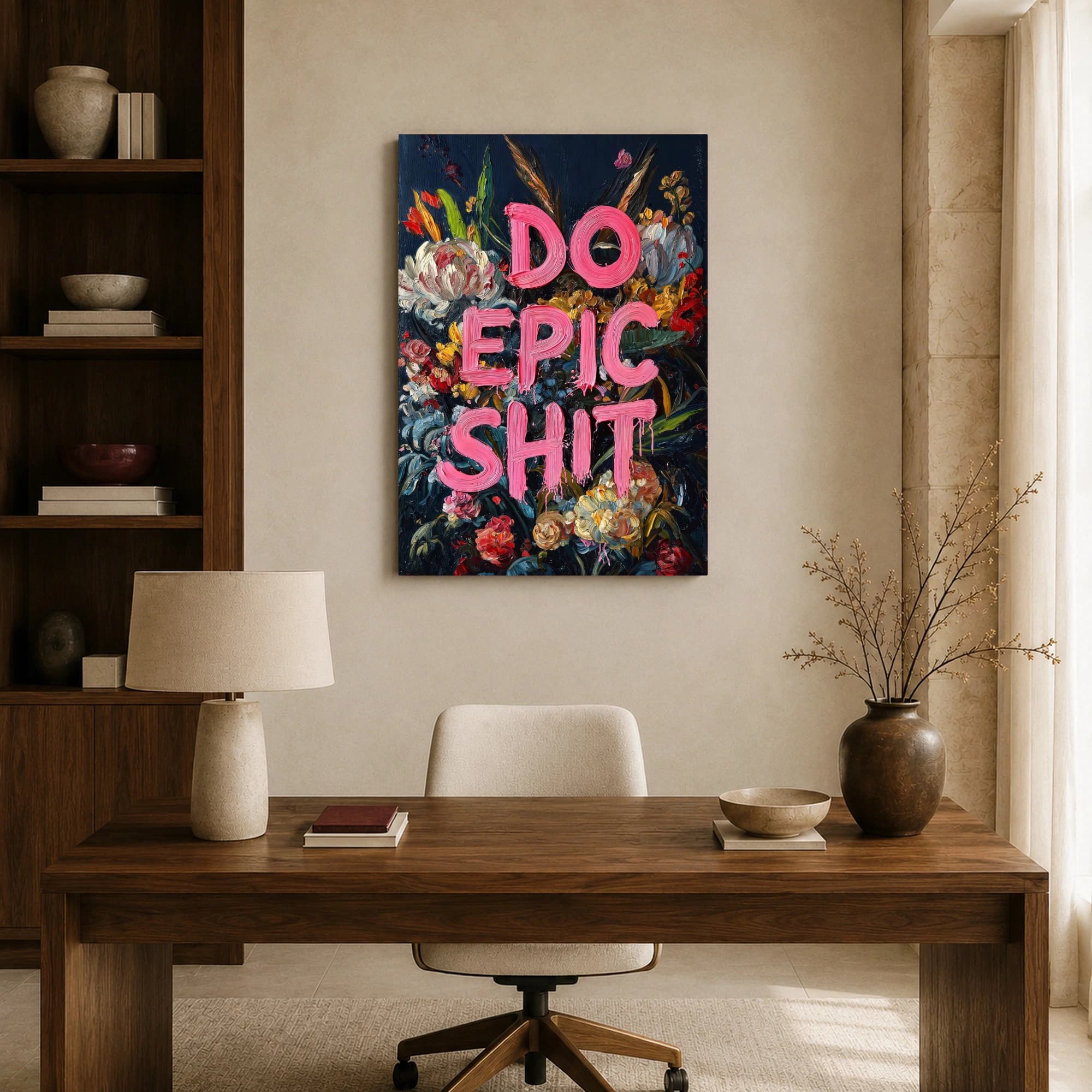 Do Epic Sh*t Bold Floral Typographic Wall Art Canvas, view 8