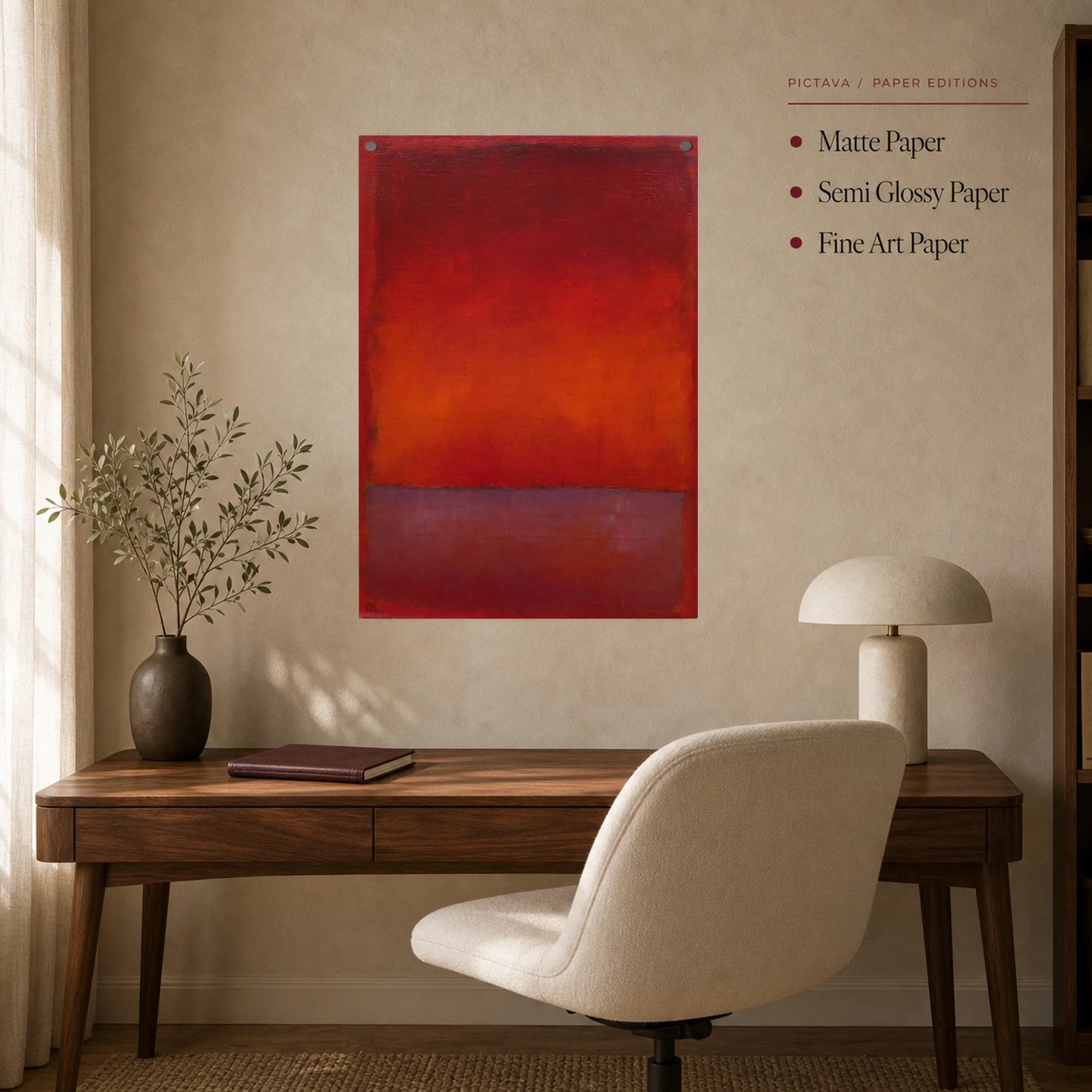 Crimson Horizon Color Field Abstract Wall Art, view 8