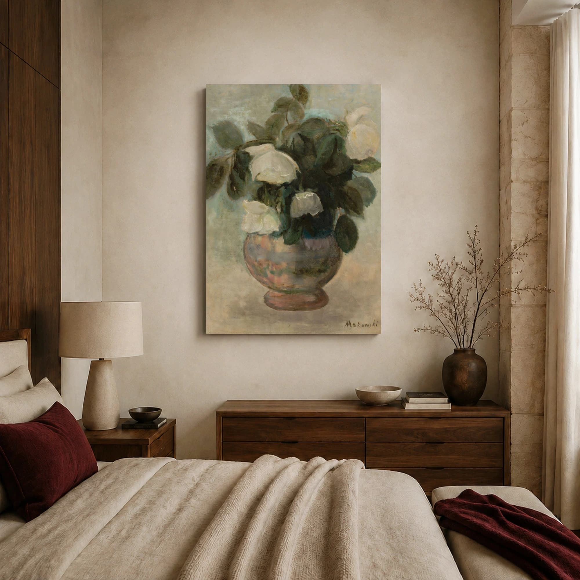White Roses in Ceramic Vase Vintage Floral Fine Art Print, view 7