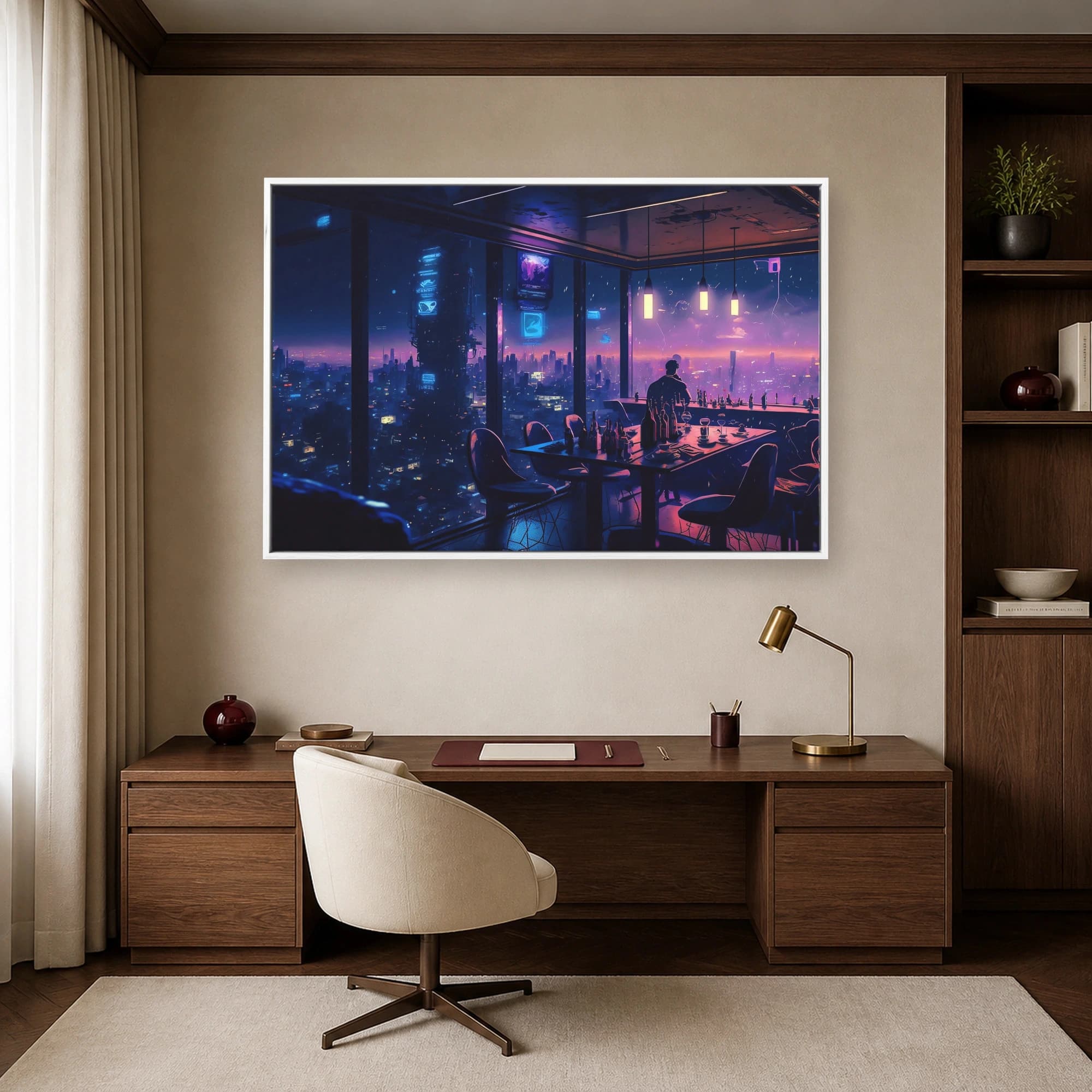 Cyberpunk Cityscape Neon Lounge Canvas Wall Art, view 6