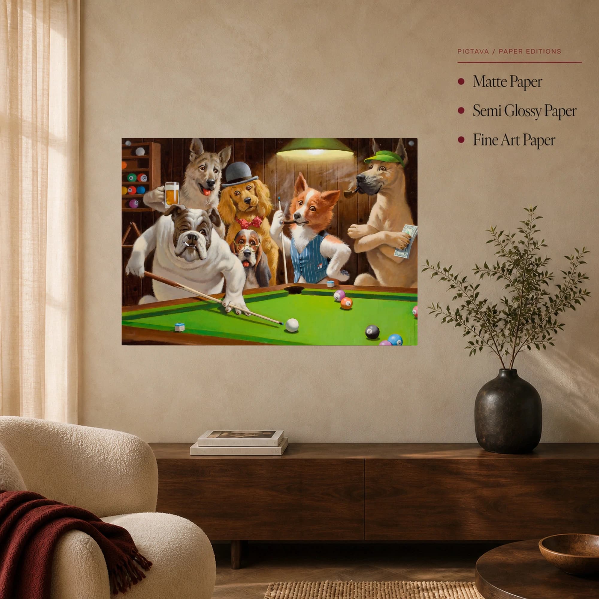 Dogs Playing Pool Canvas Print Humorous Billiards Wall Art, view 5