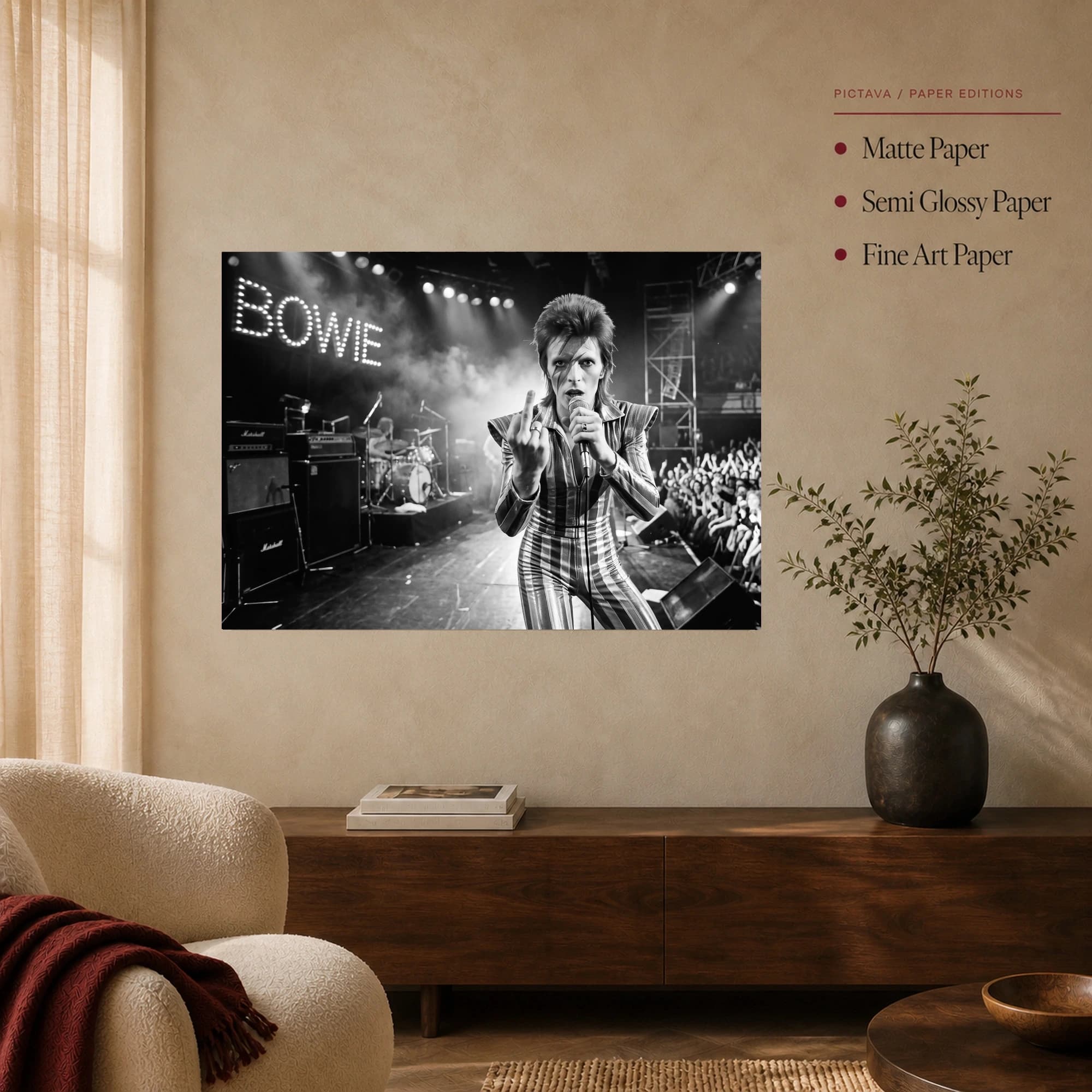 David Bowie Iconic Live Concert Black and White Wall Art, view 4