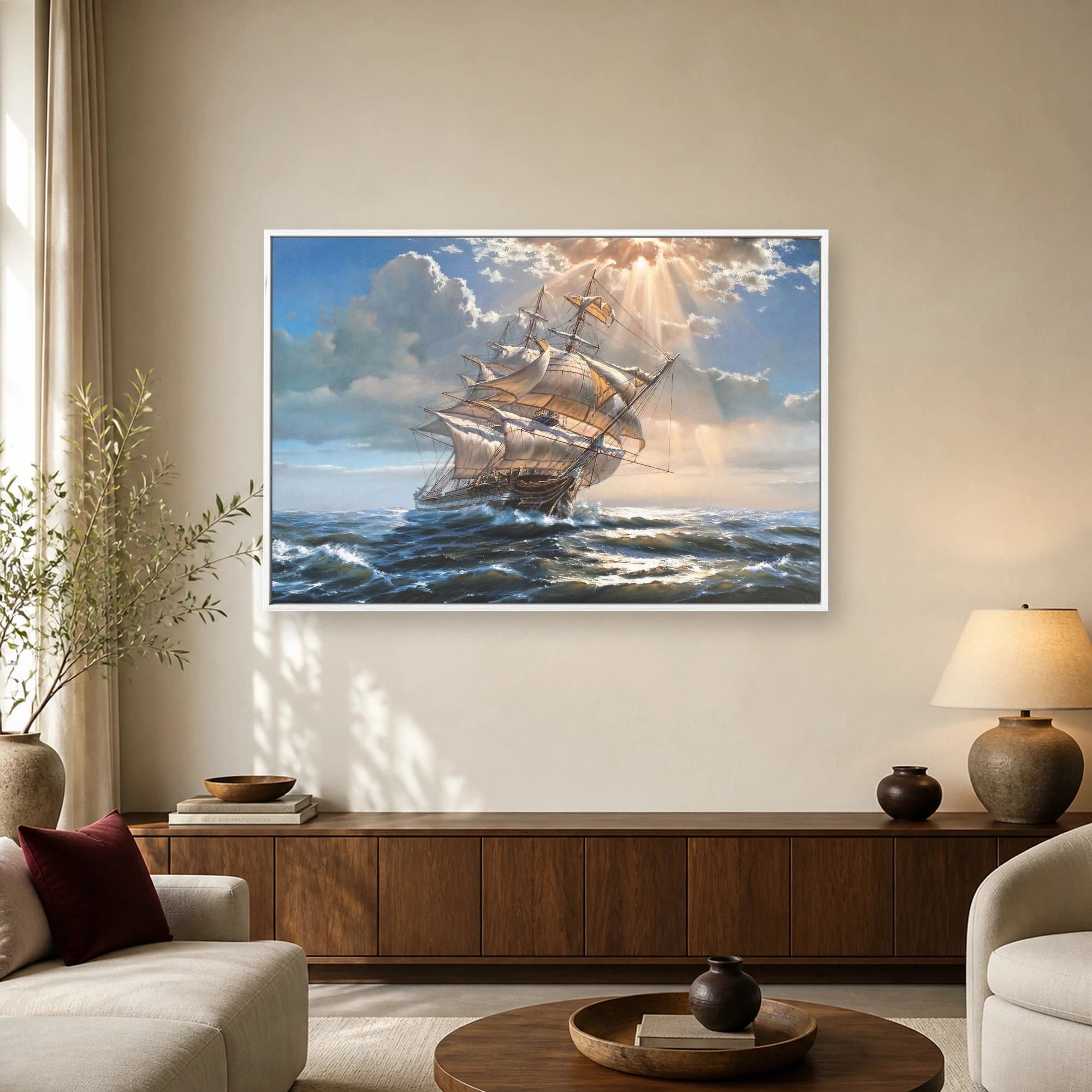 Tall Ship Sailing on Ocean Waves Canvas Print, view 2