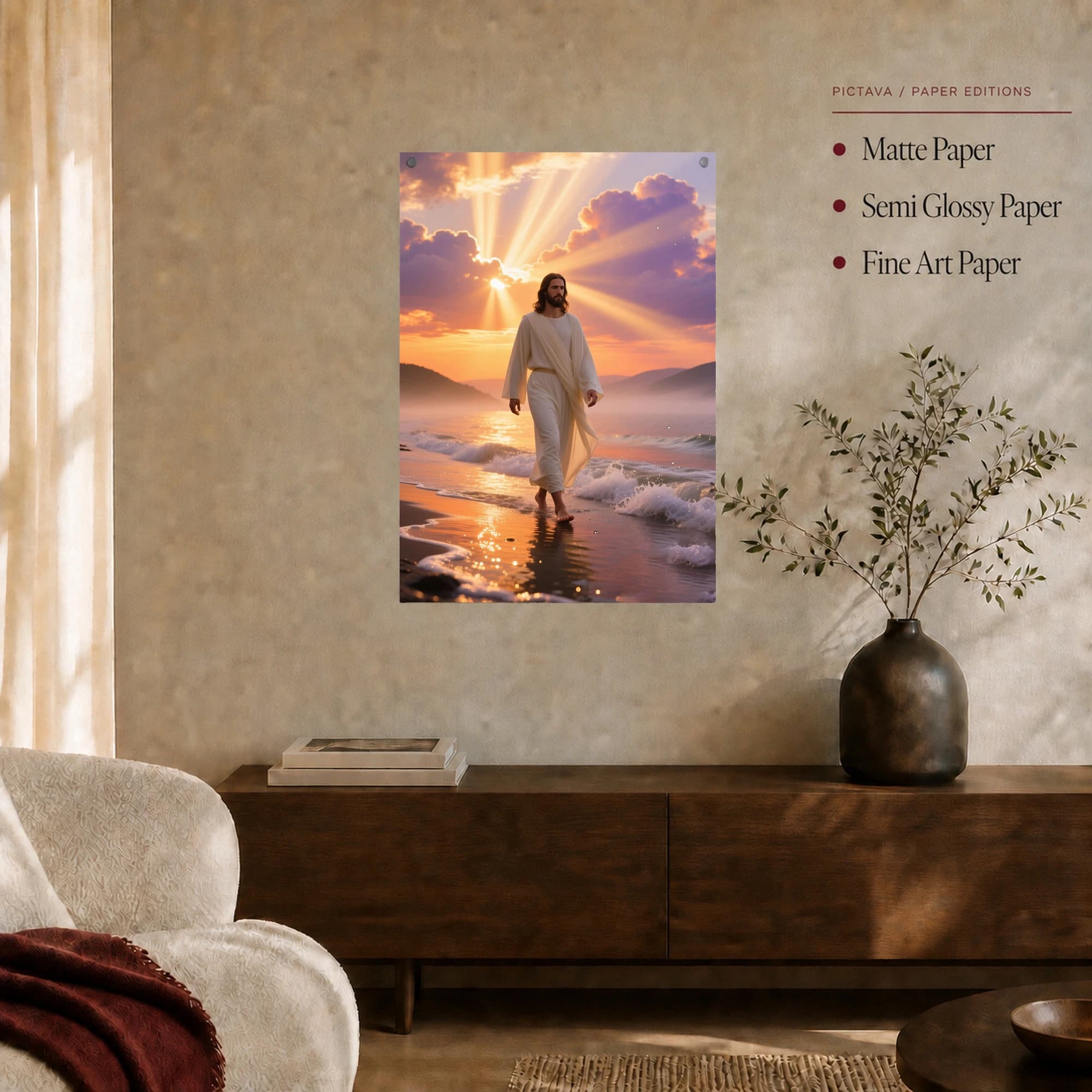Jesus Walking on Water Sunrise Coastal Canvas Print, view 5