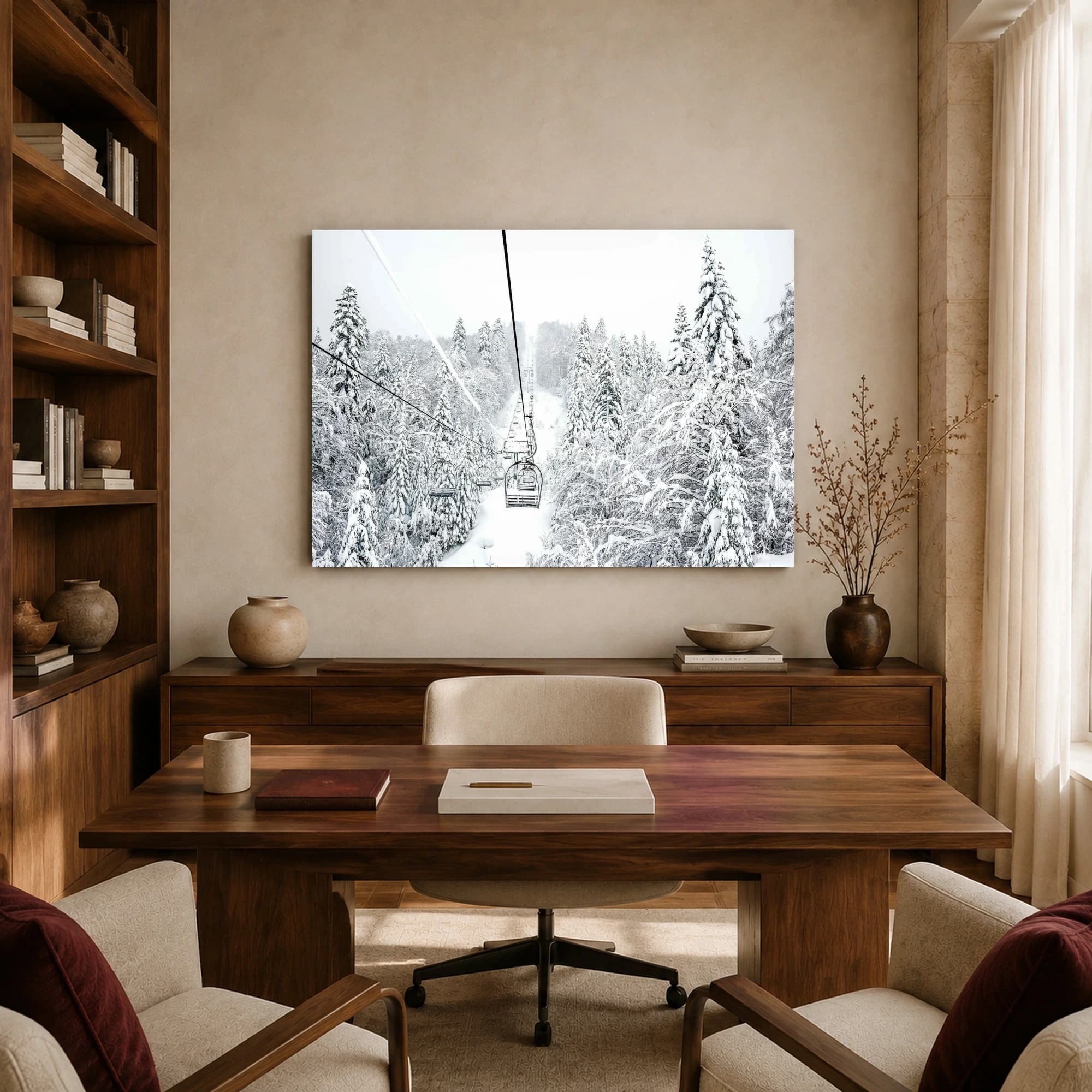 Winter Mountain Ski Lift Forest Wall Art, view 8