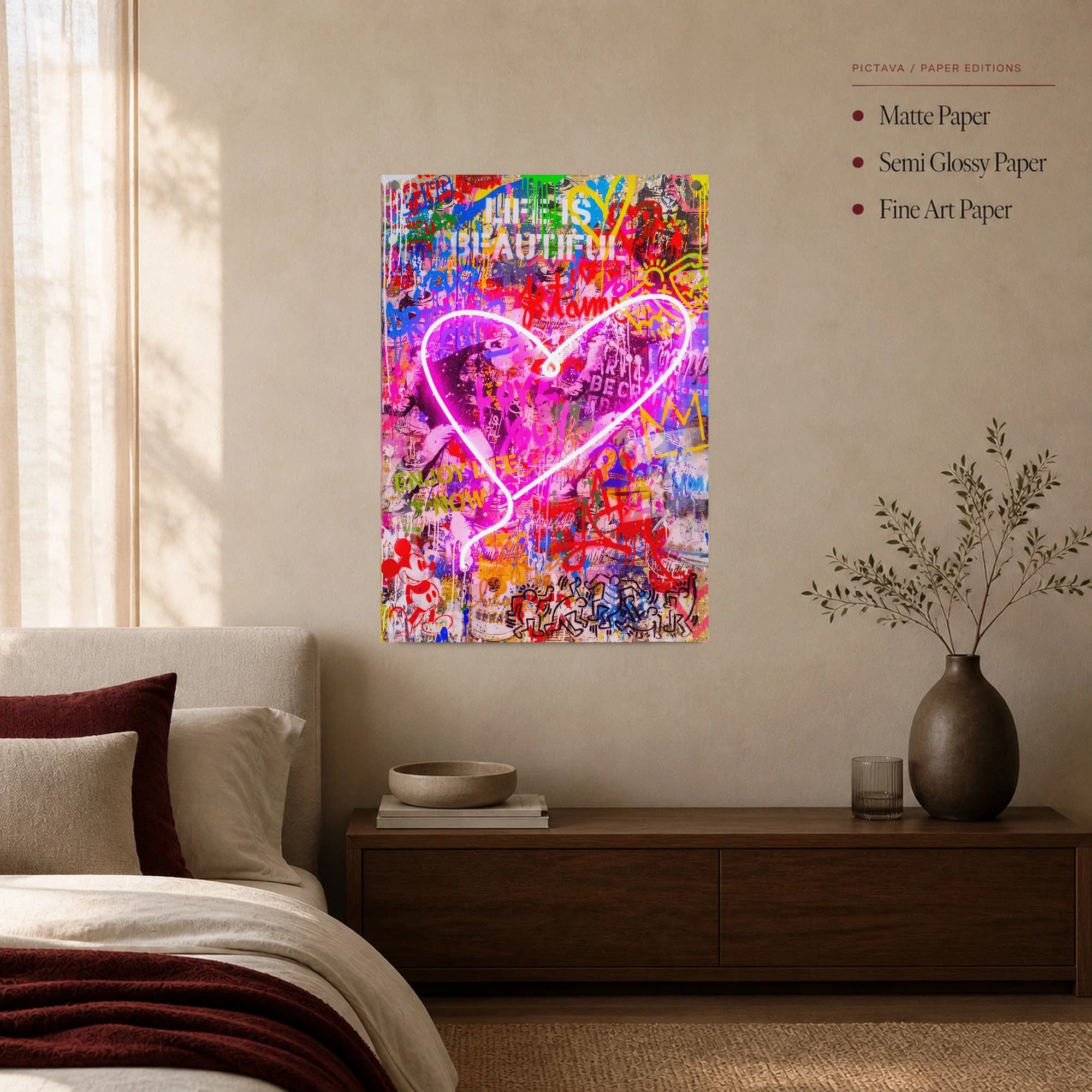 Life Is Beautiful Neon Heart Pop Art Wall Art, view 7