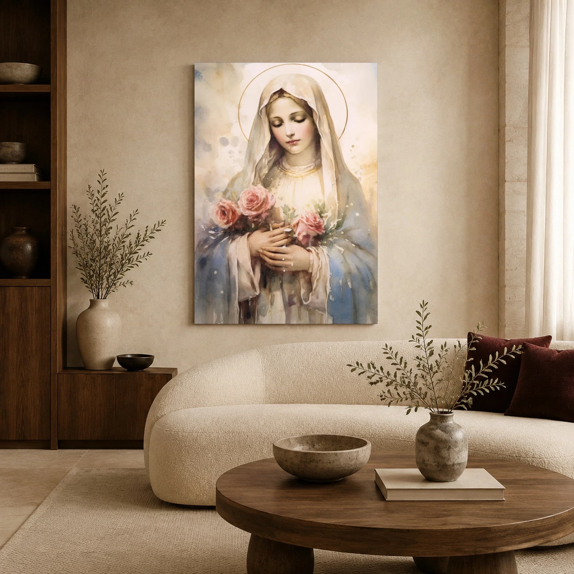 Watercolor Virgin Mary with Roses Fine Art Print, view 6