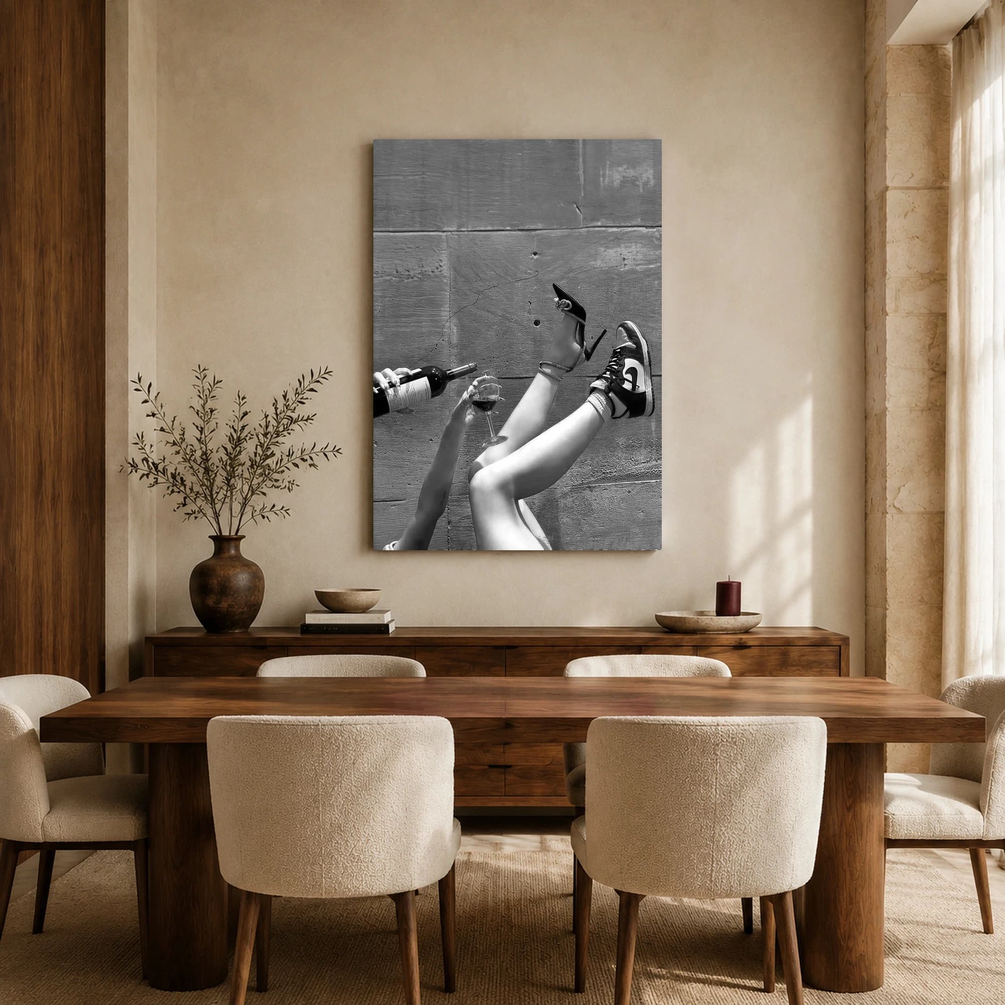 Duality of Style Stiletto and Sneaker Black and White Wall Art, view 5