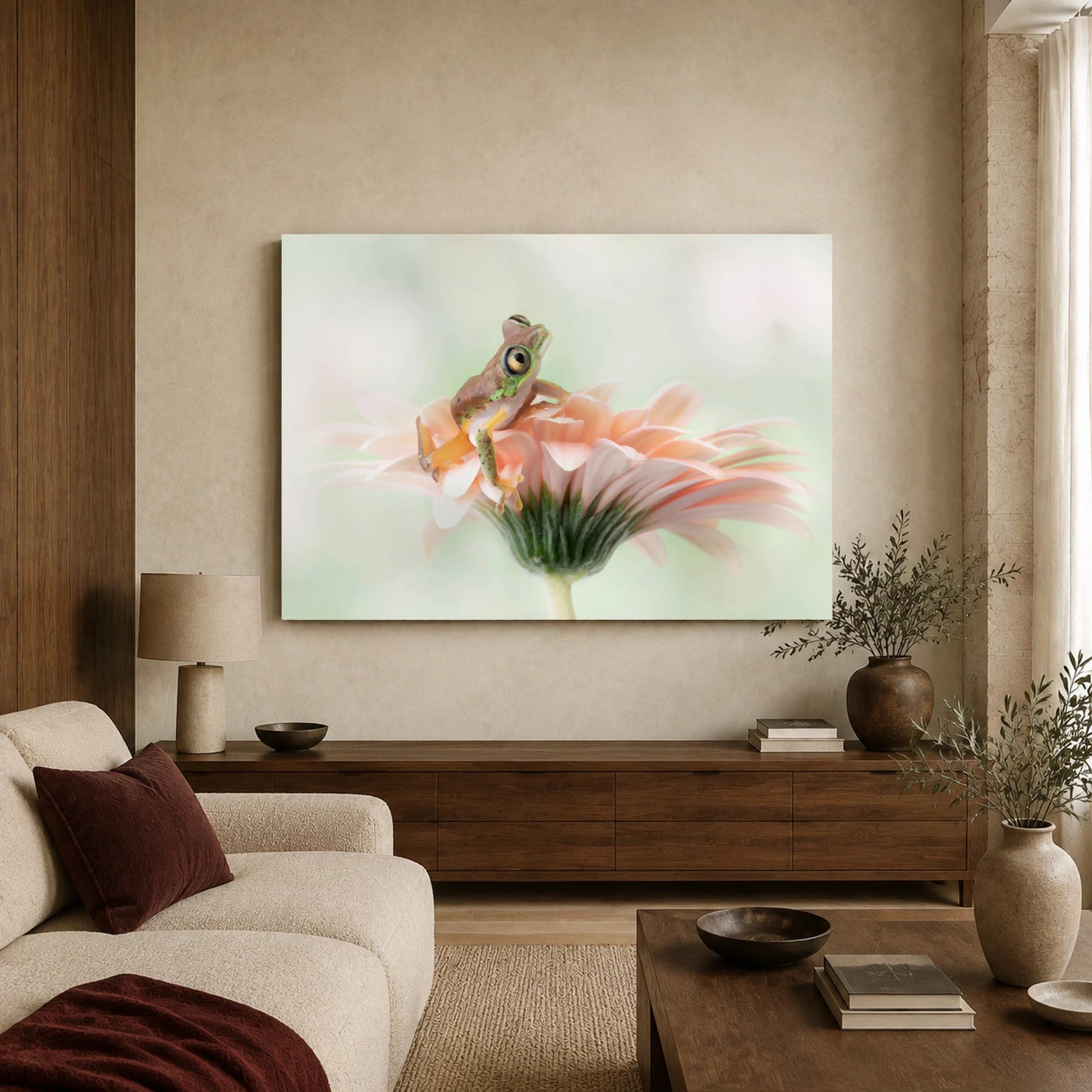 Serene Tree Frog on Pink Gerbera Daisy Fine Art Nature Print, view 2