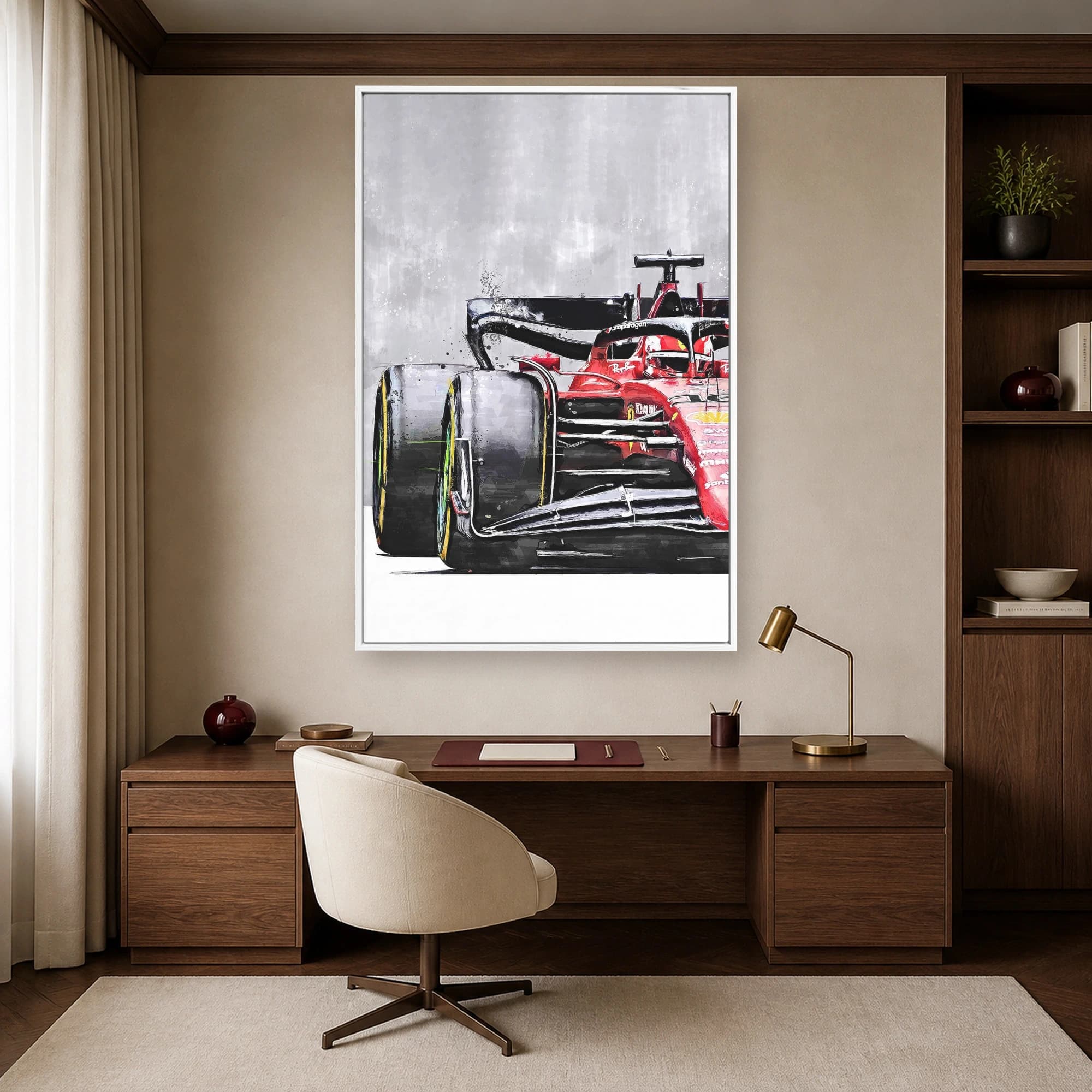 Formula One Red Racing Car Watercolor Sketch Wall Art, view 4