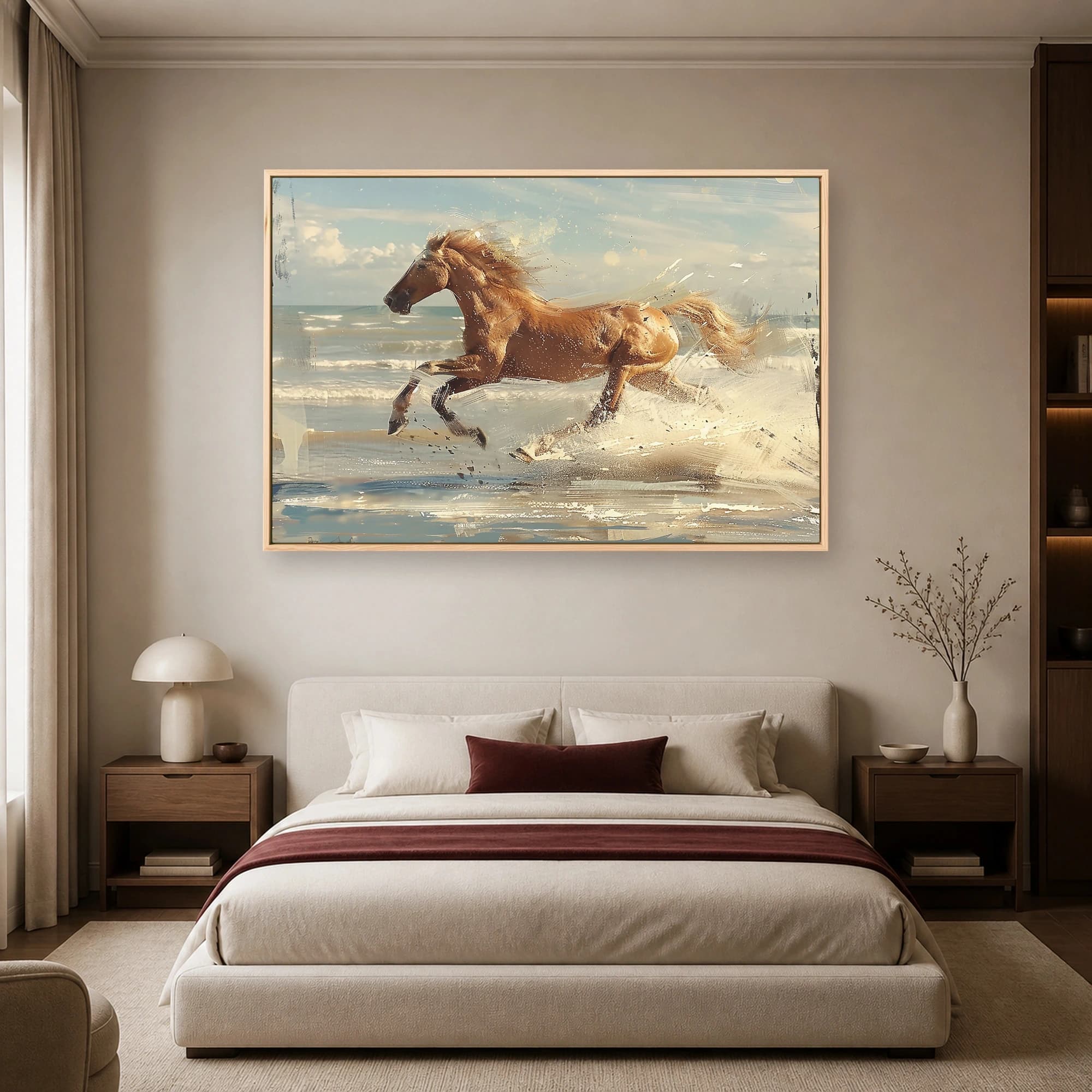 Galloping Golden Horse Coastal Surf Canvas Print, view 4