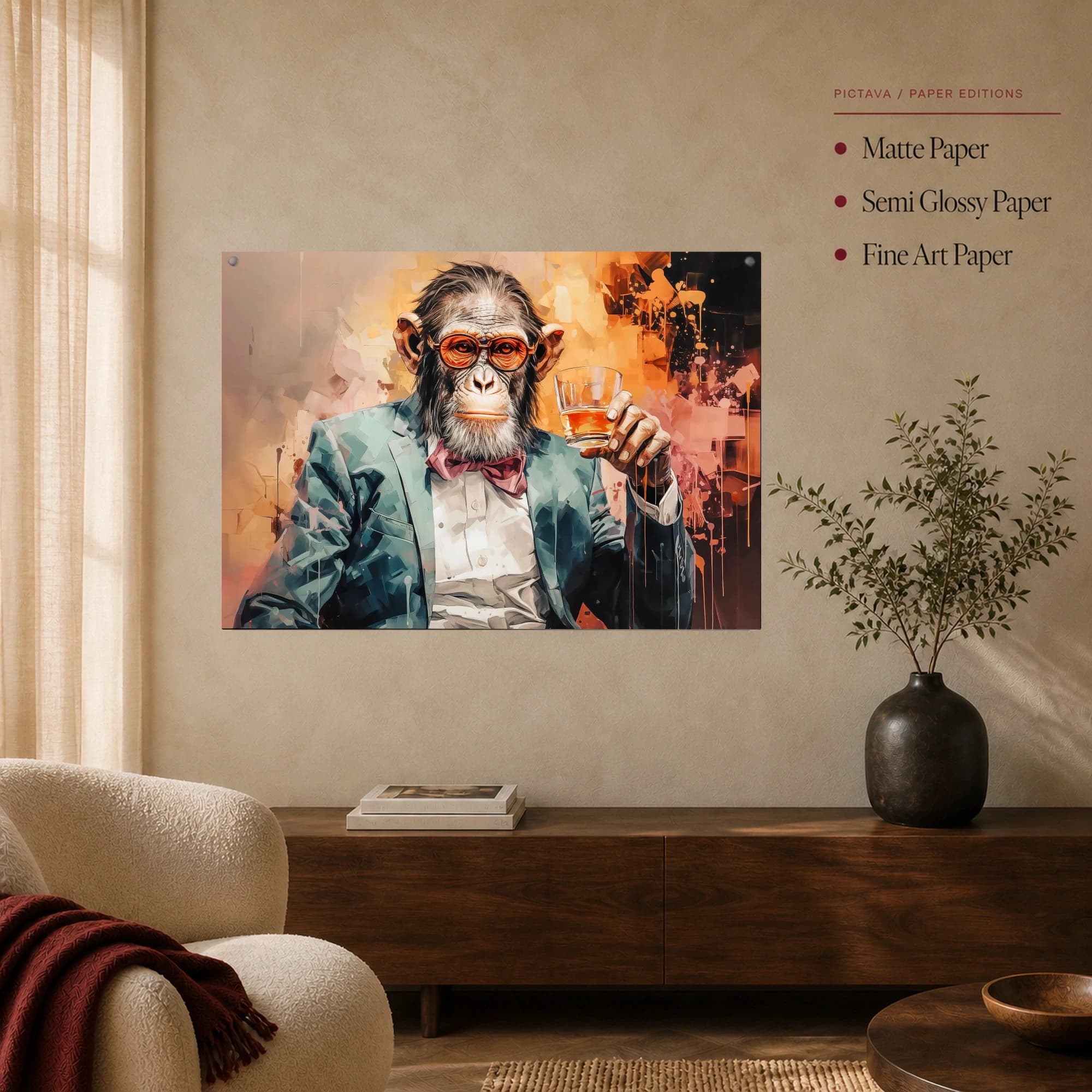 Sophisticated Primate with Whiskey Canvas Print, view 5