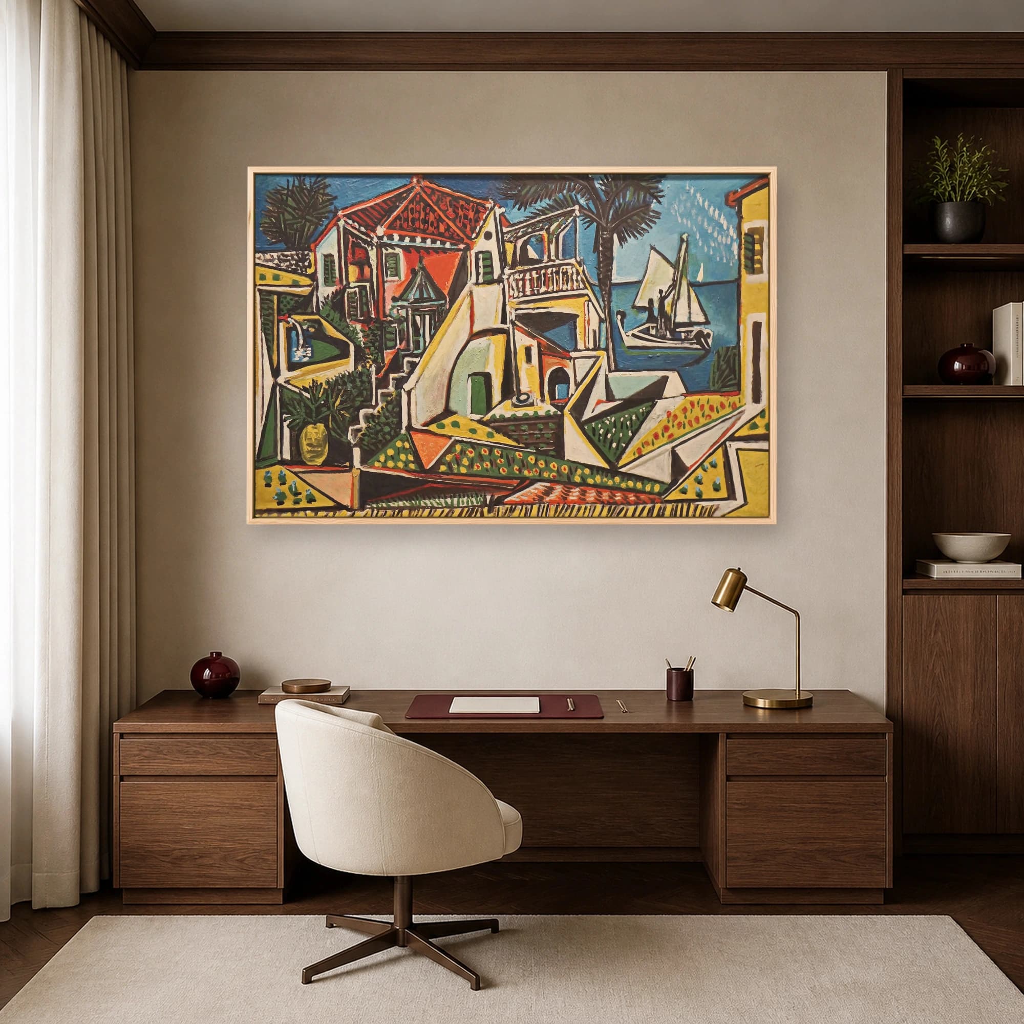 Mediterranean Coastal Villa and Sailboat Cubist Art Print, view 7