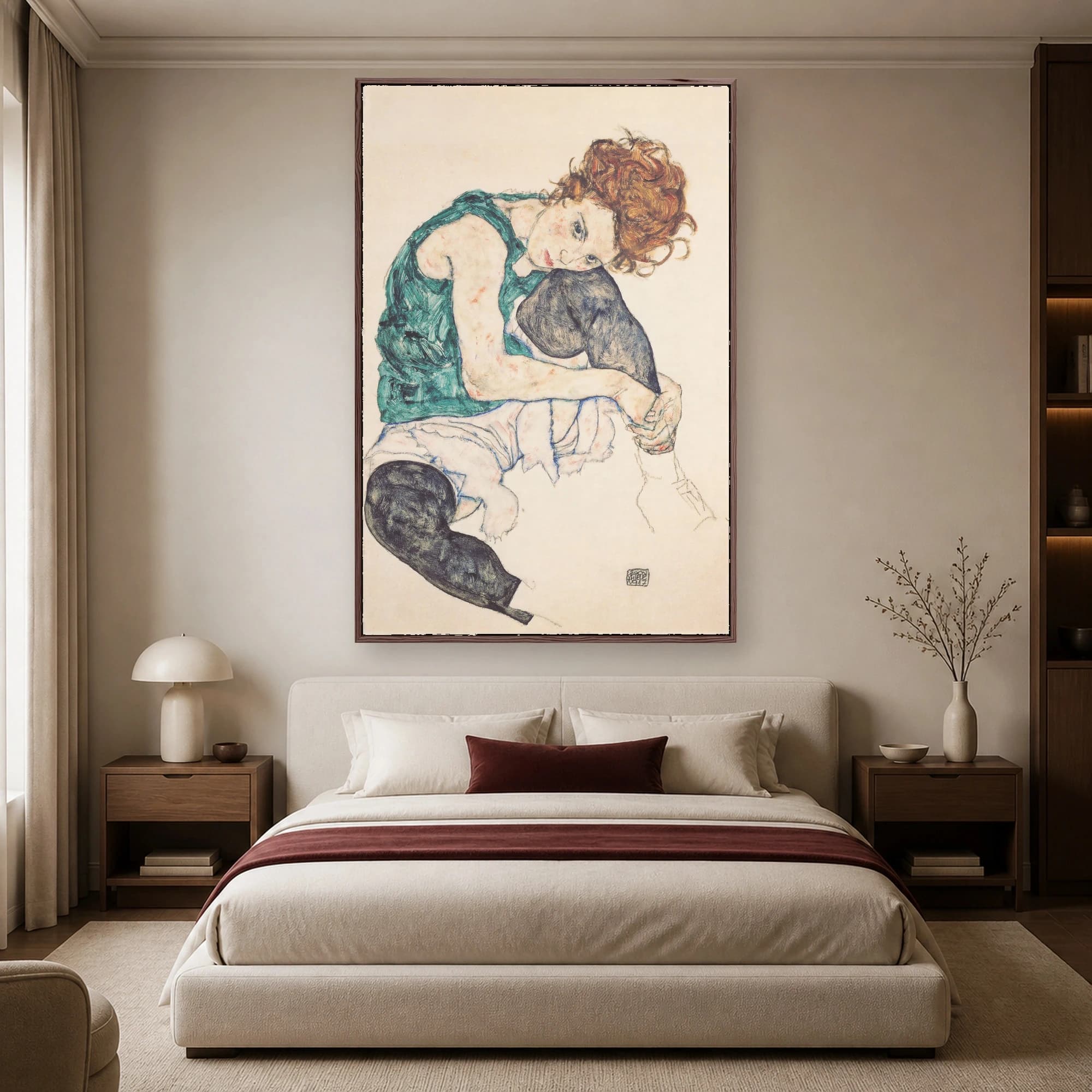 Seated Woman in Teal: Vintage Expressionist Portrait, view 3