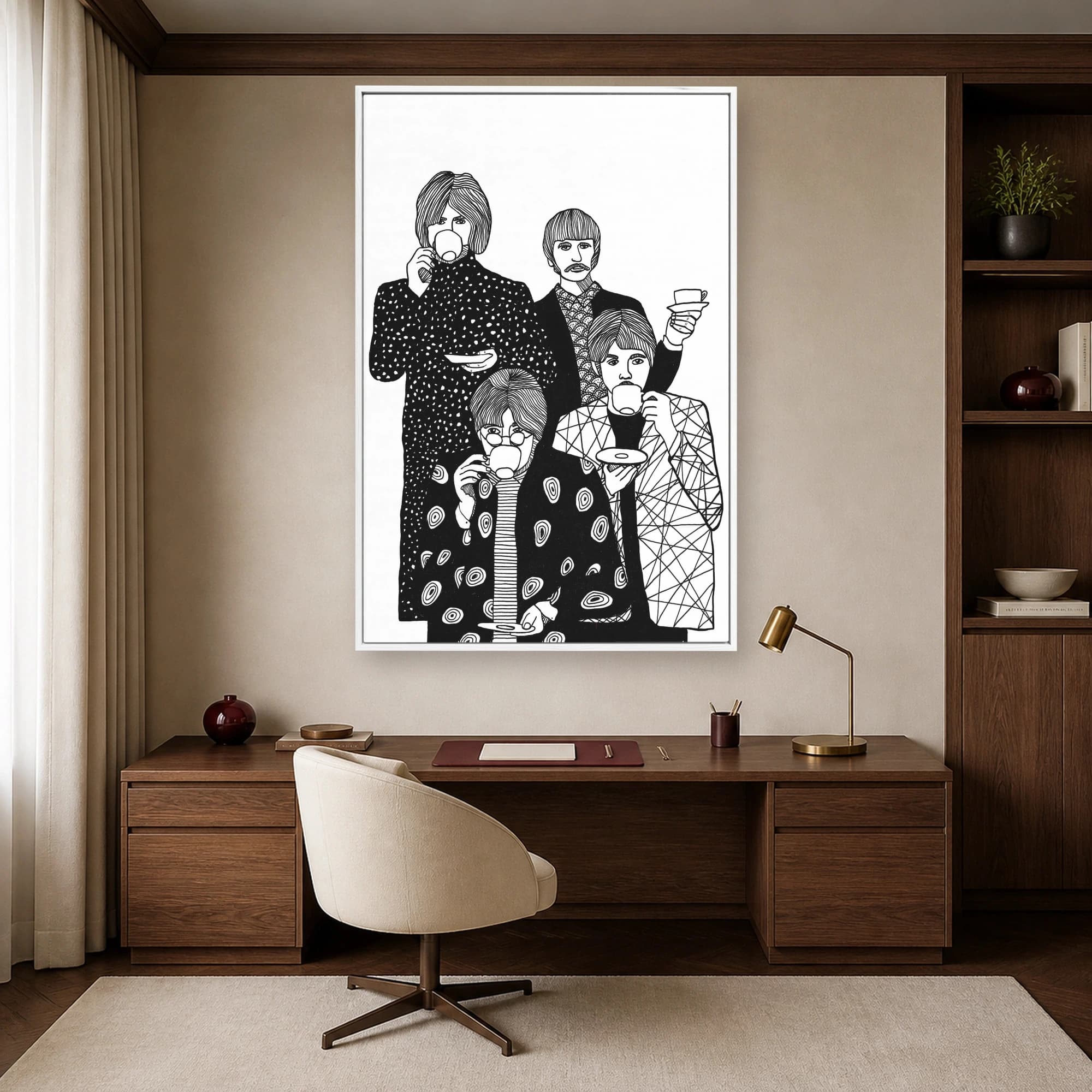 The Beatles Tea Party Black and White Line Art, view 6