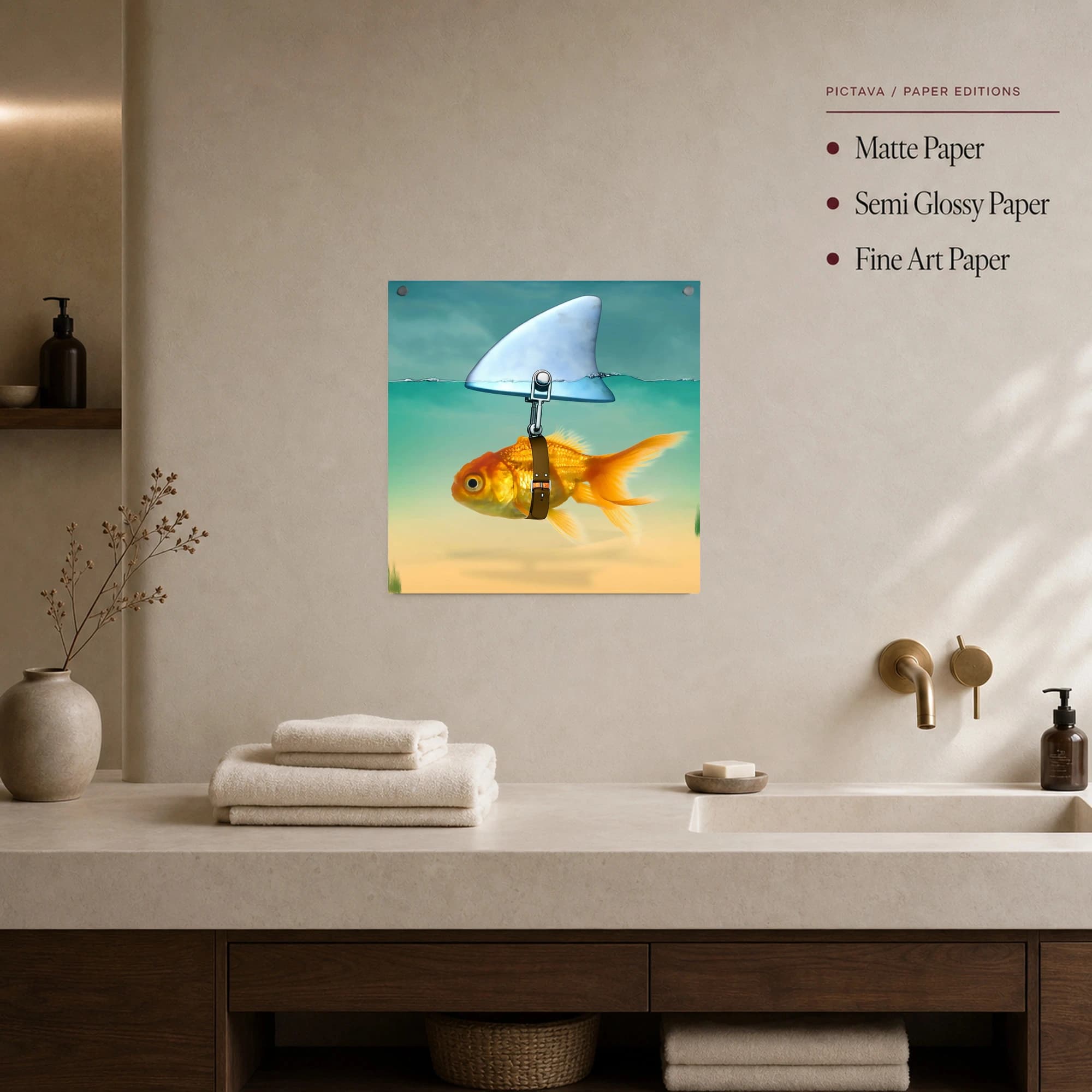 Goldfish with Shark Fin Canvas Print Surreal Wall Art, view 4