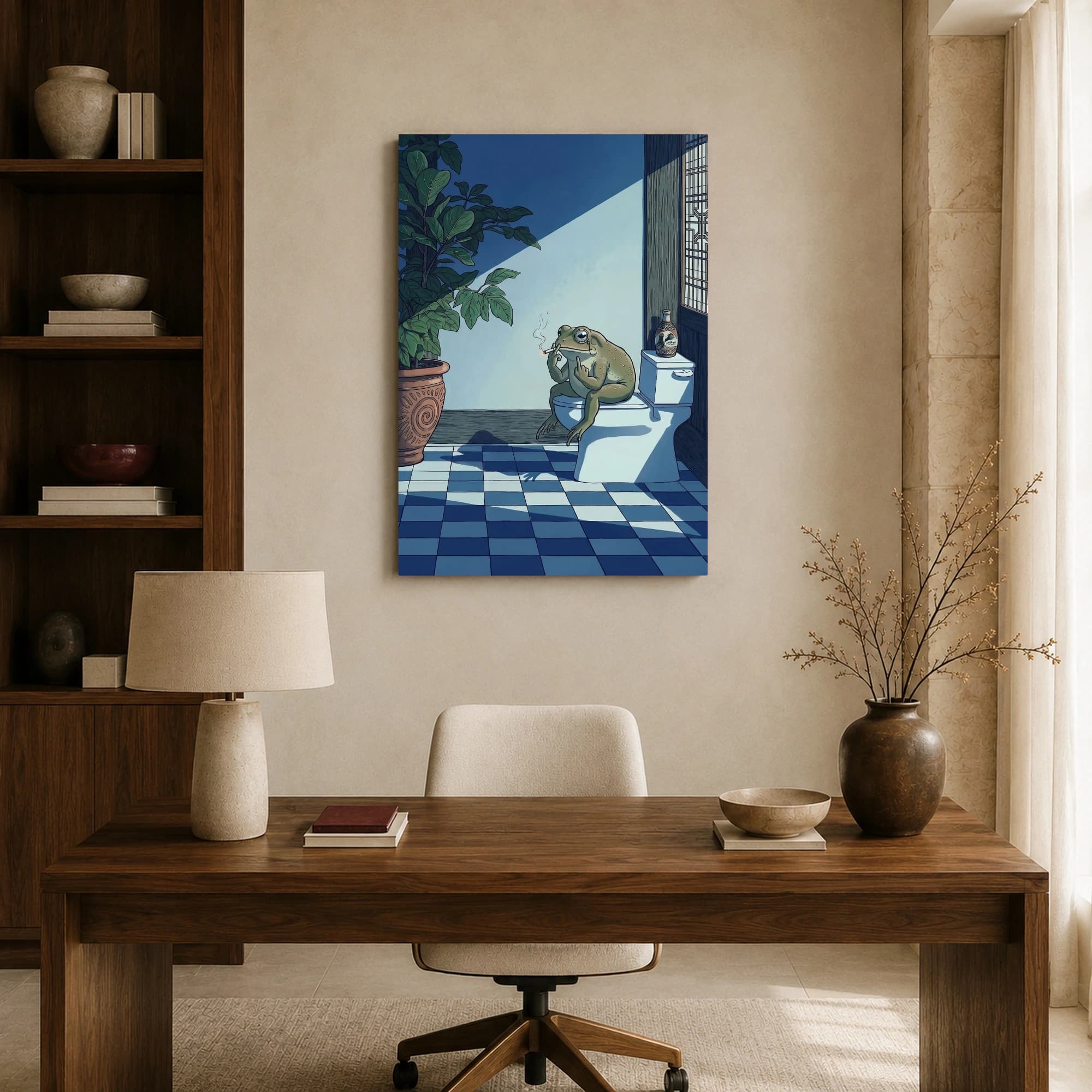 The Contemplative Toad Funny Bathroom Canvas Print, view 8