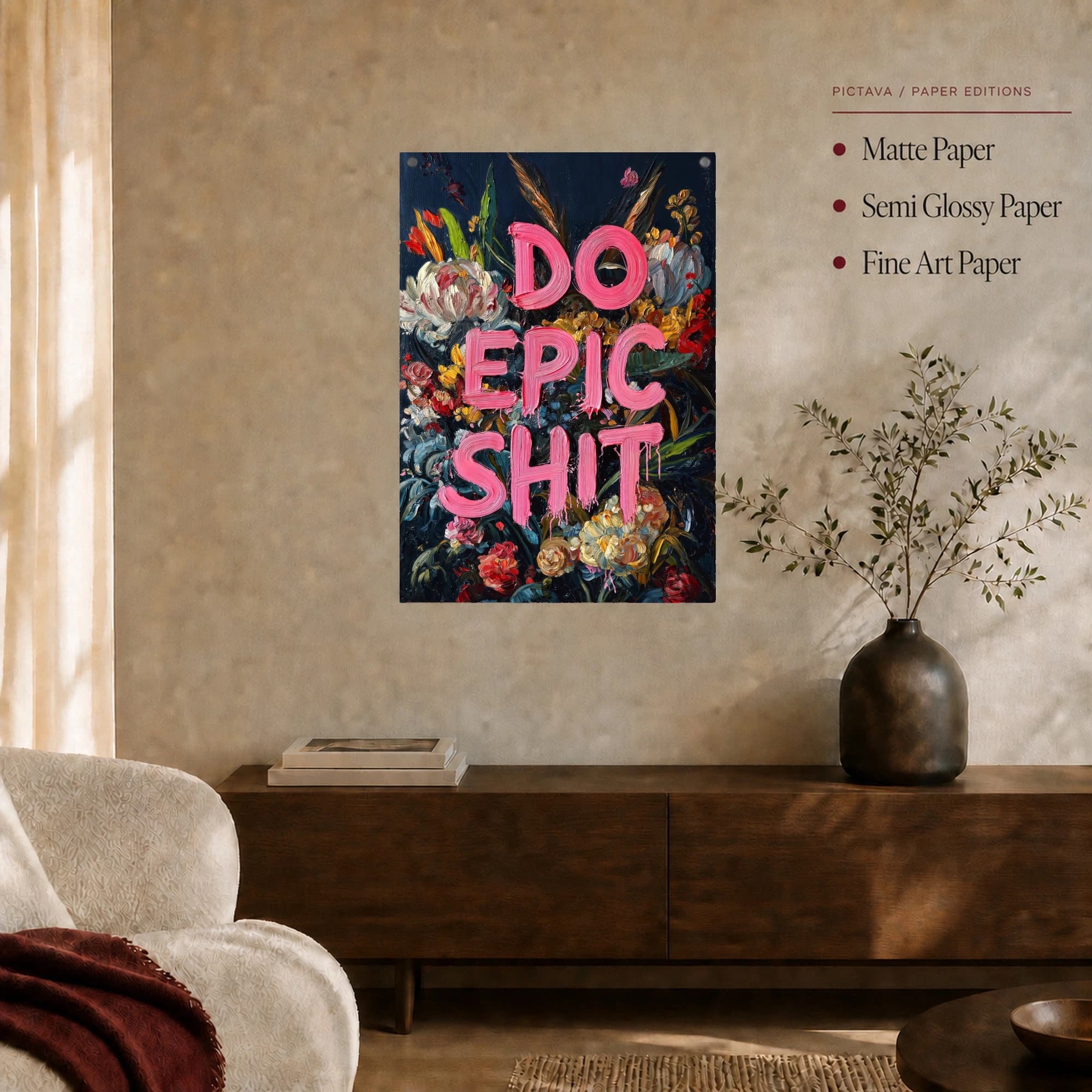 Do Epic Sh*t Bold Floral Typographic Wall Art Canvas, view 4
