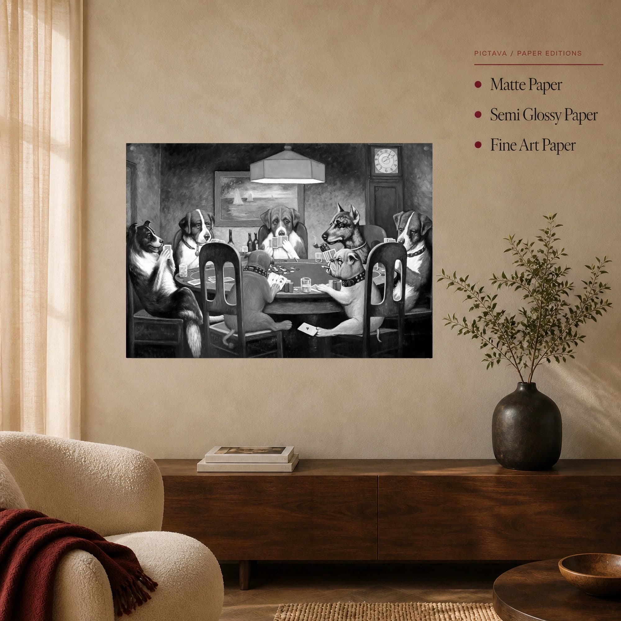 Dogs Playing Poker Black and White Vintage Wall Art, view 5