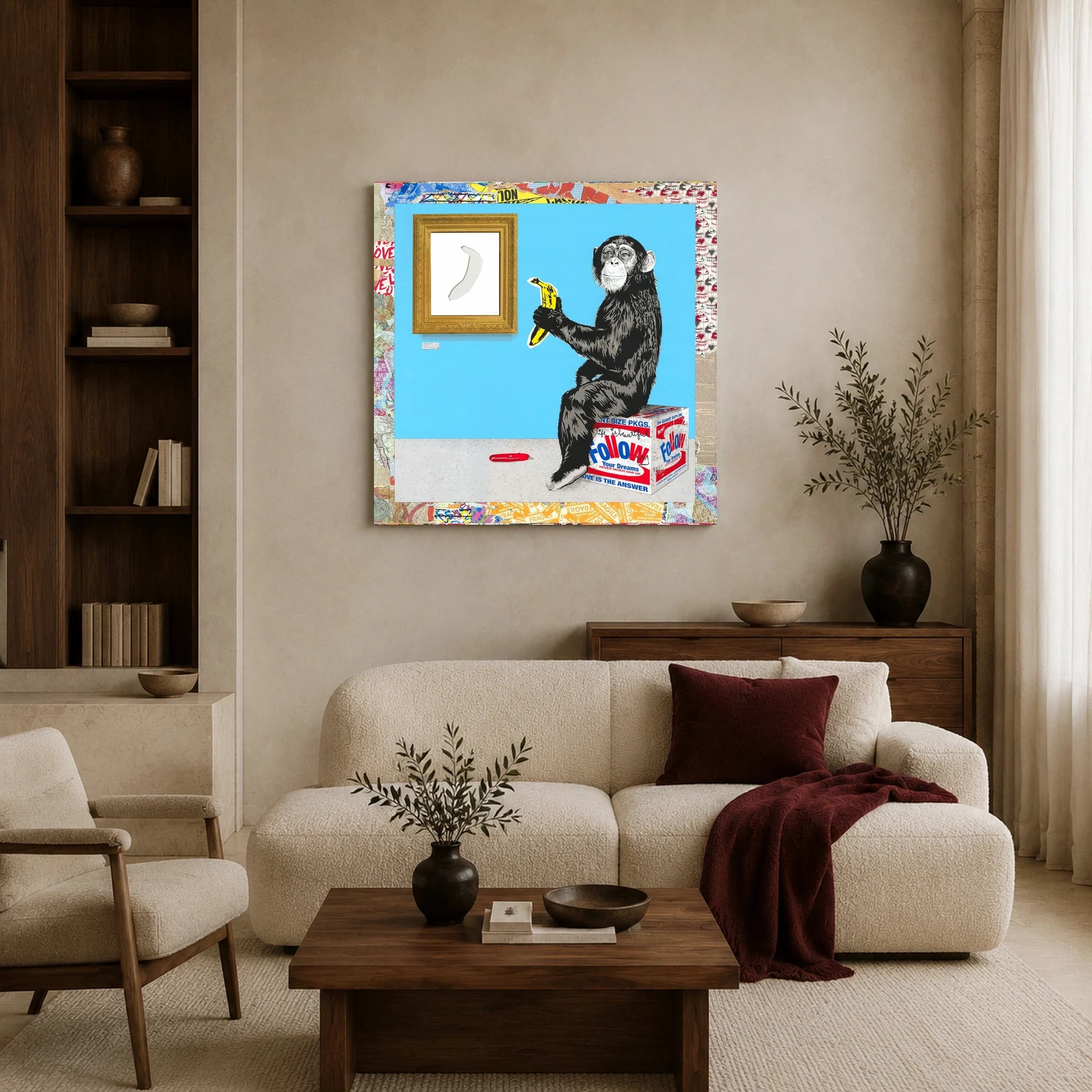 Pop Art Chimp with Banana Wall Art Print, view 4