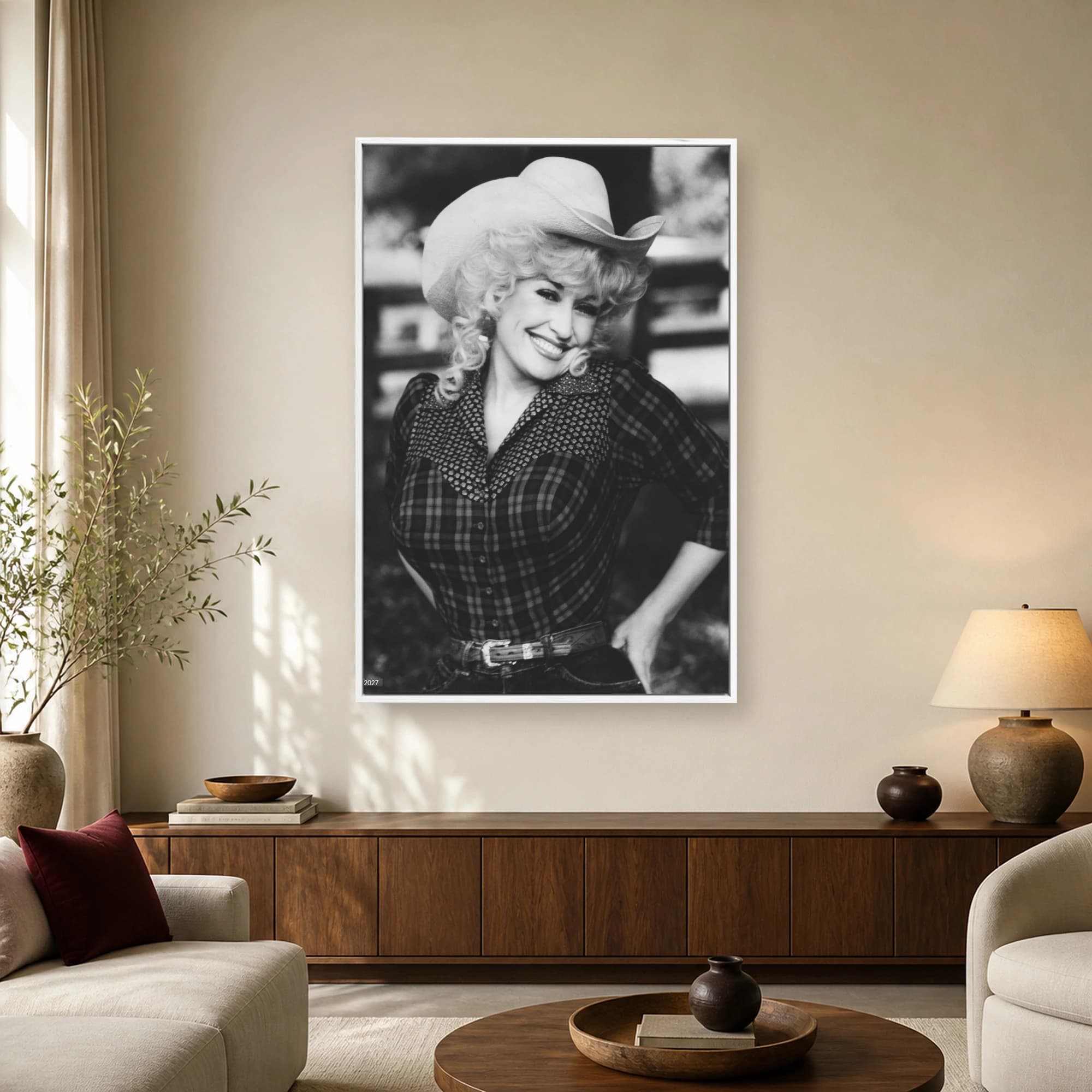 Dolly Parton Vintage Country Portrait Black and White Wall Art, view 2