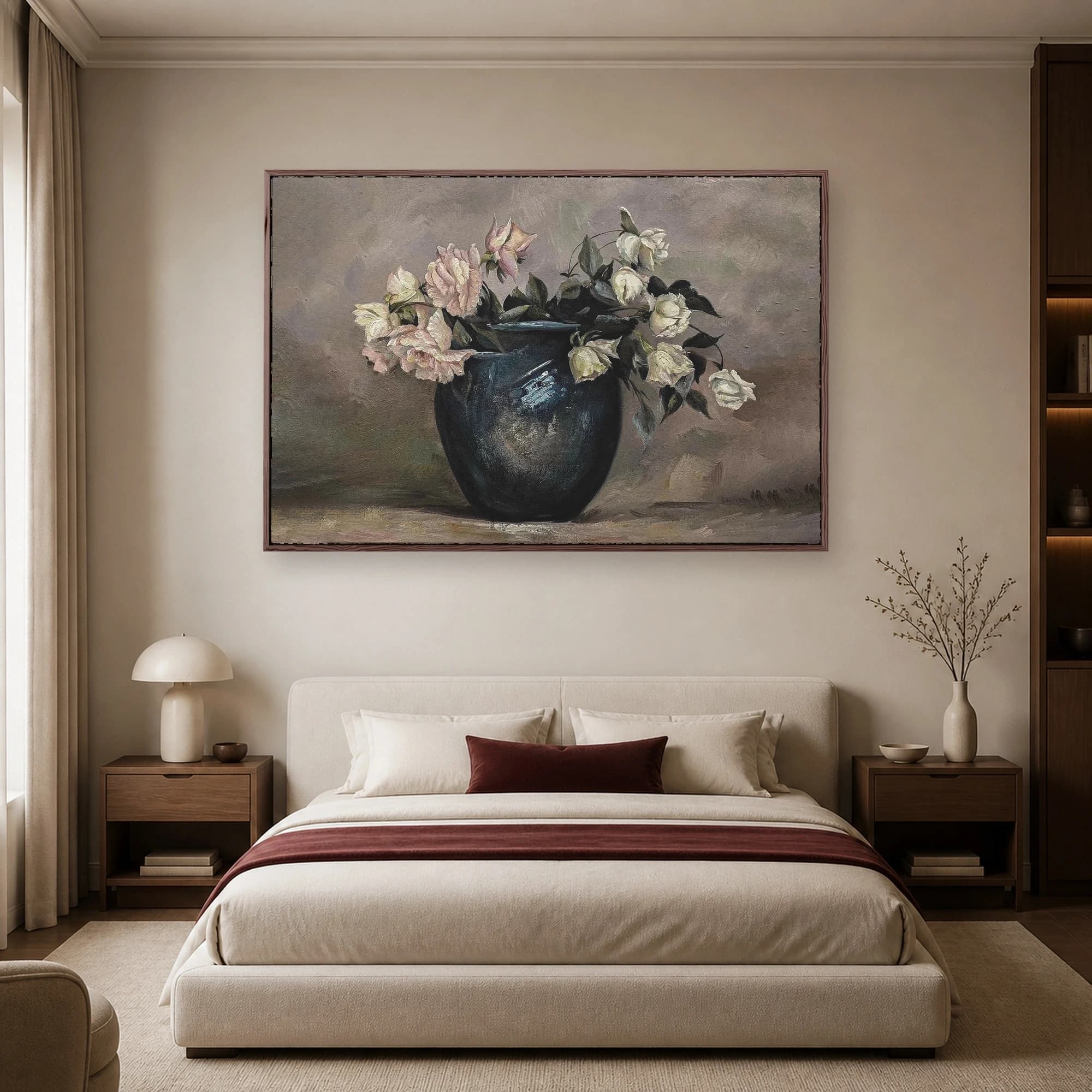 Classic Still Life Roses in Dark Vase Fine Art Print, view 5