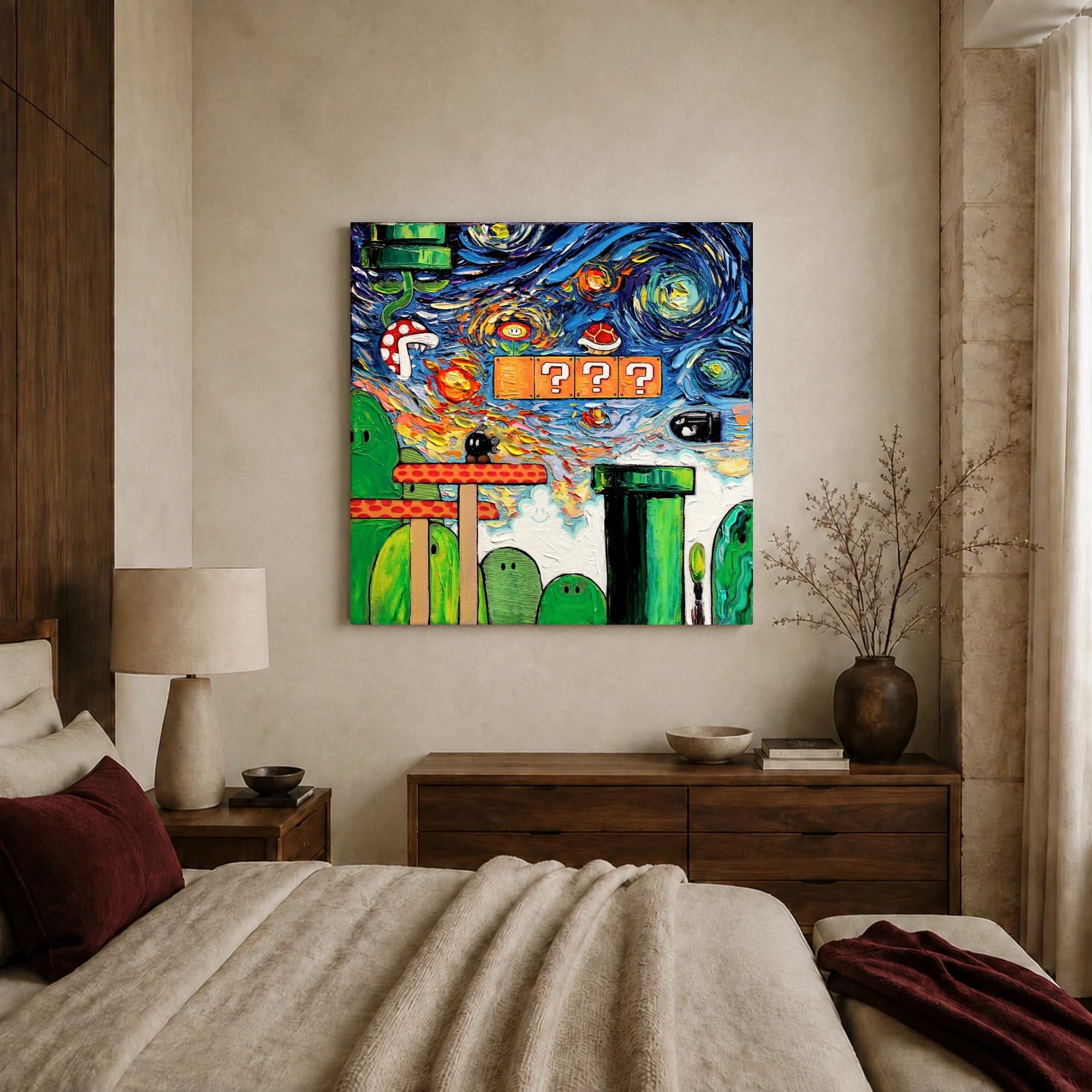 Starry Night Mushroom Kingdom Gaming Canvas Print, view 2