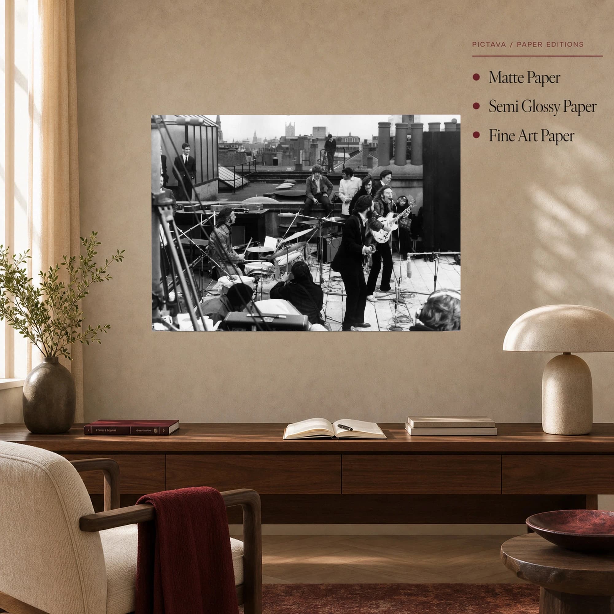 The Beatles Historic Rooftop Concert Black and White Wall Art, view 5