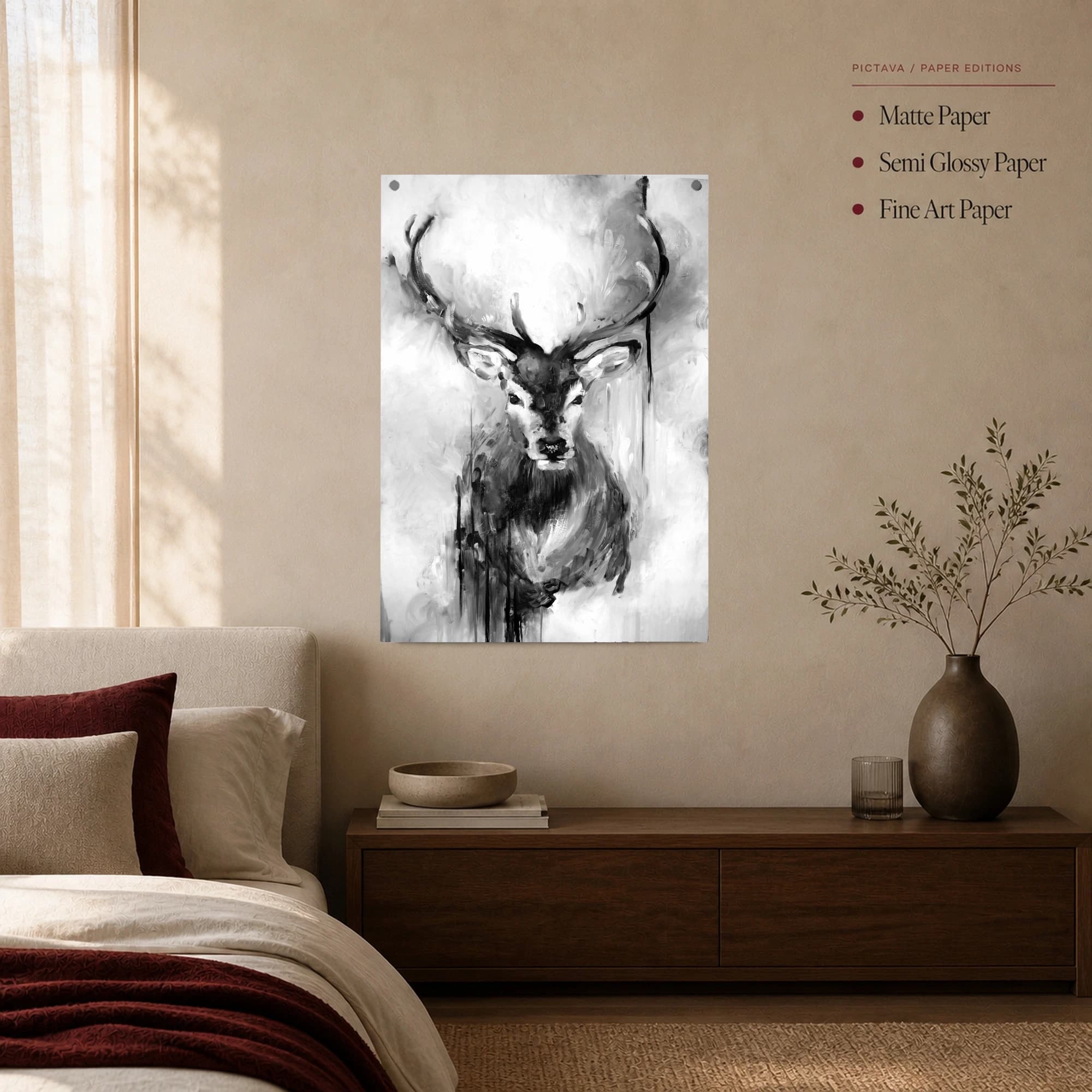 Monochrome Stag Portrait Canvas Print, view 4