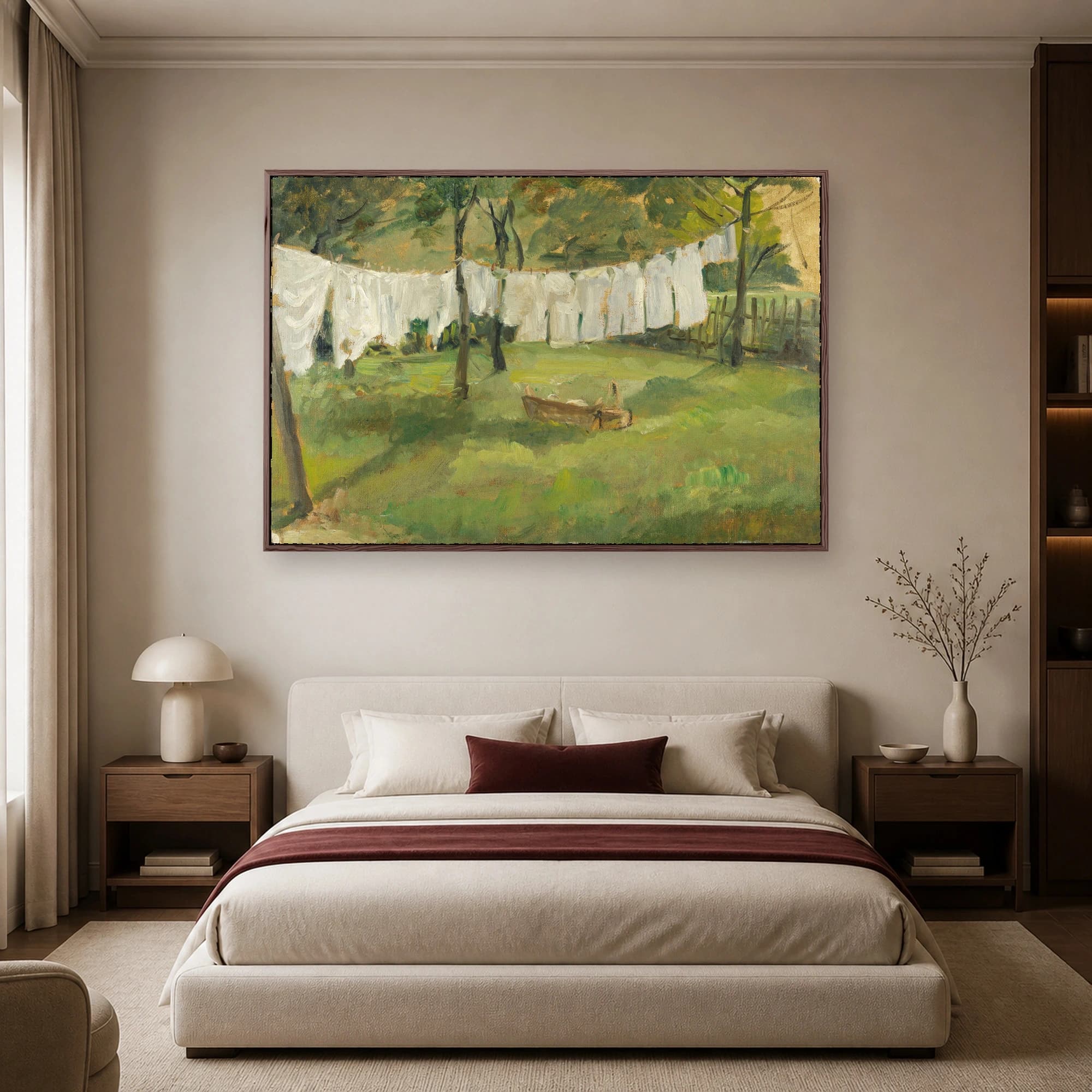 Laundry Drying in the Garden Impressionist Landscape Canvas Print, view 4